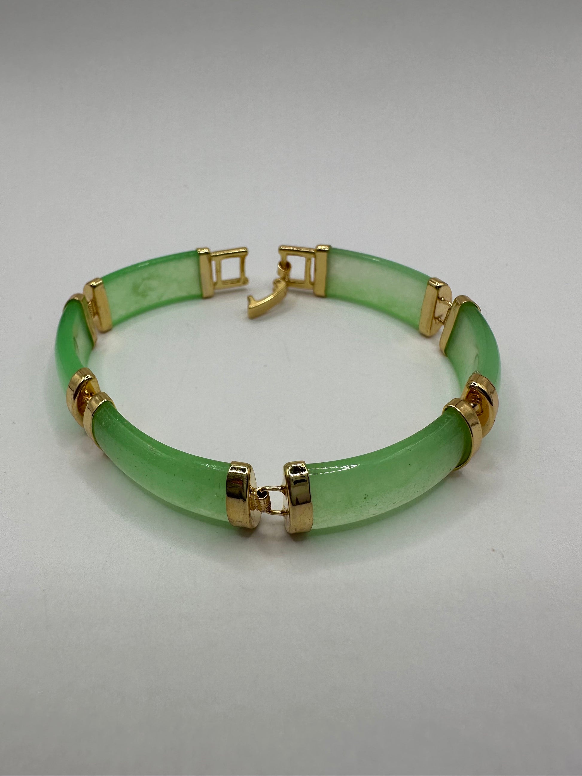 Vintage Green Jade Bracelet Golden Bronze