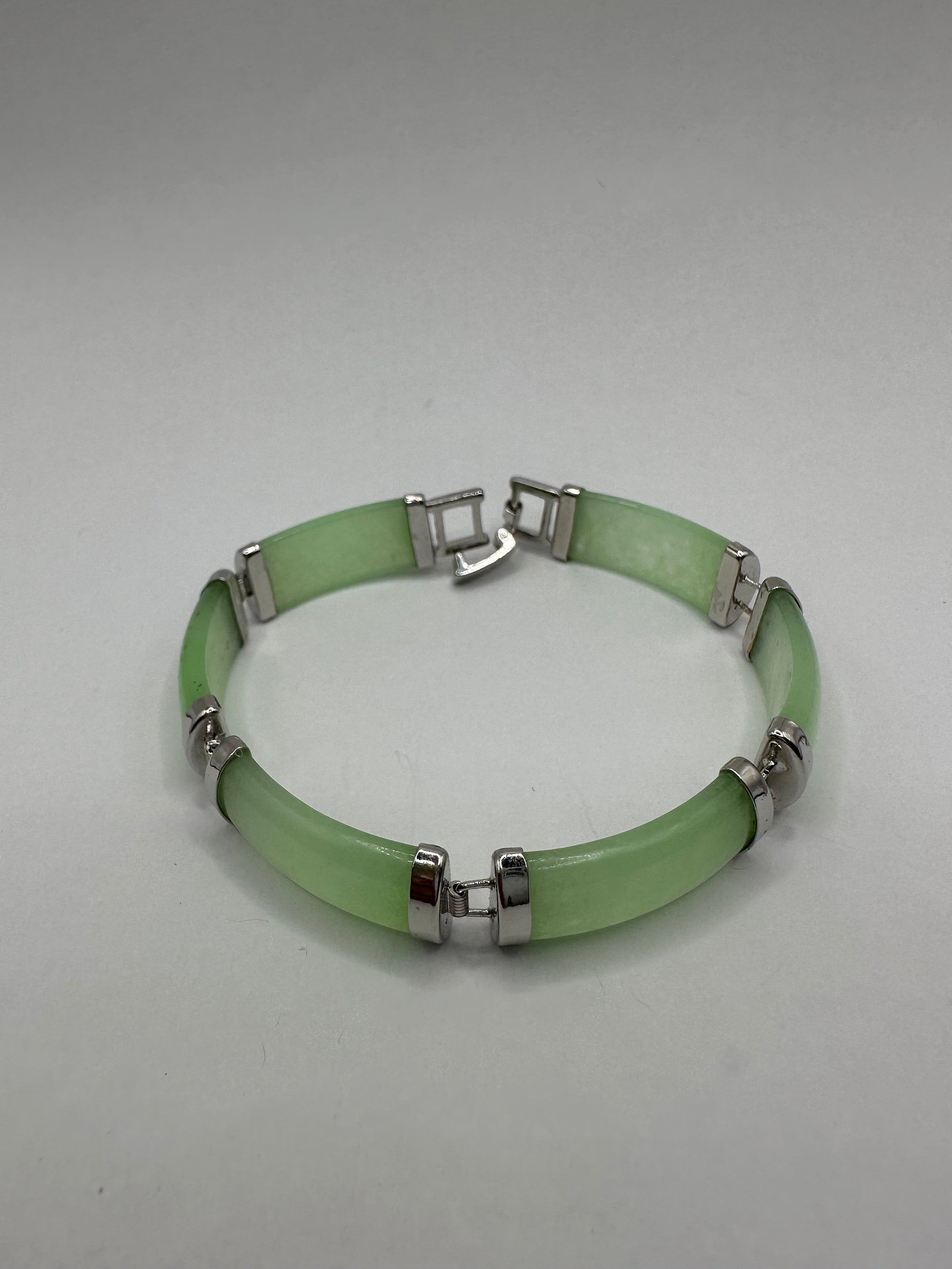 Vintage Green Jade Bracelet Golden Bronze