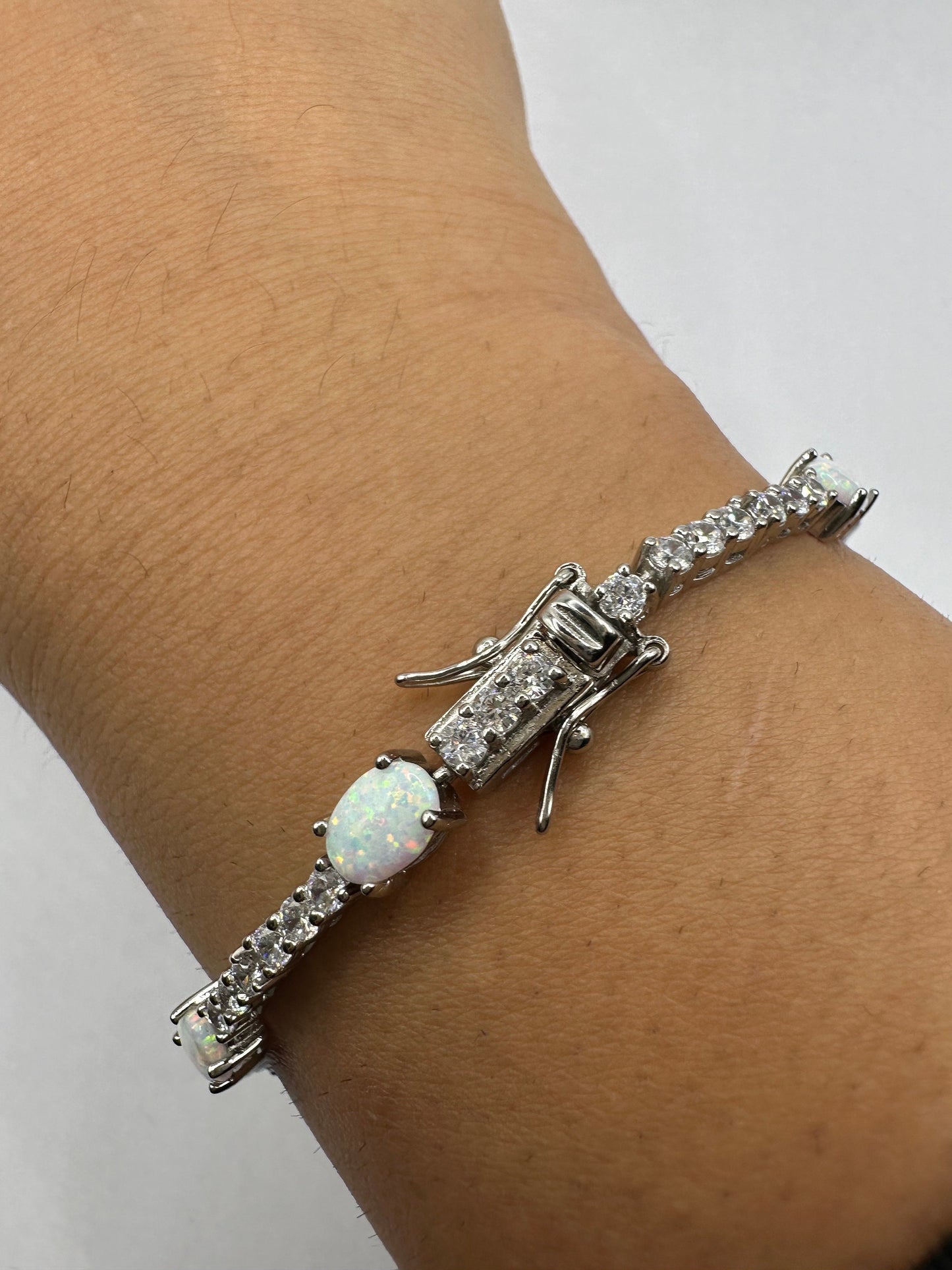 Vintage White Fire Opal Bracelet 925 Sterling Silver