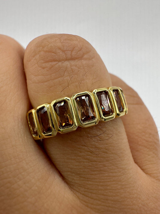 Vintage Smoky Topaz Golden 925 Sterling Silver eternity band Ring