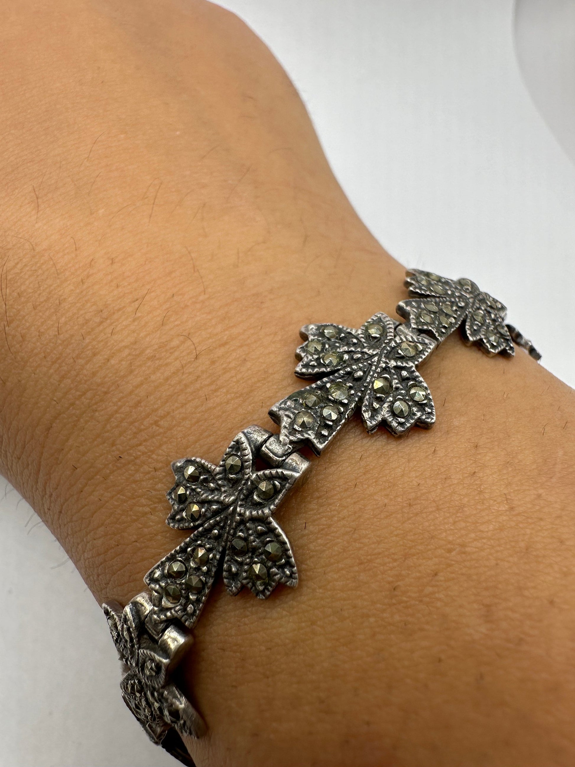 Marcasite Bracelet in 925 Sterling Silver Vintage Handmade 7.5 Inch