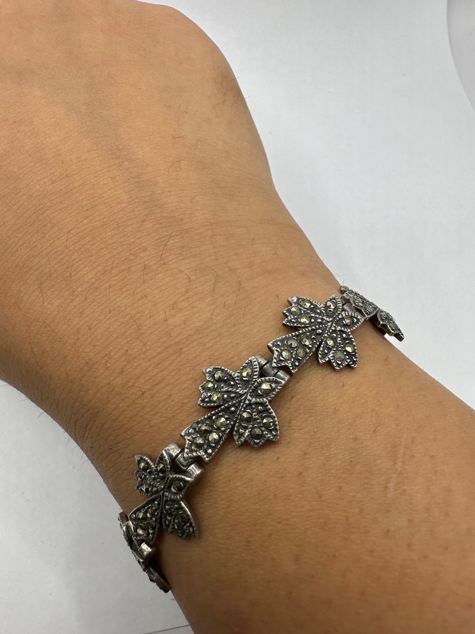 Marcasite Bracelet in 925 Sterling Silver Vintage Handmade 7.5 Inch