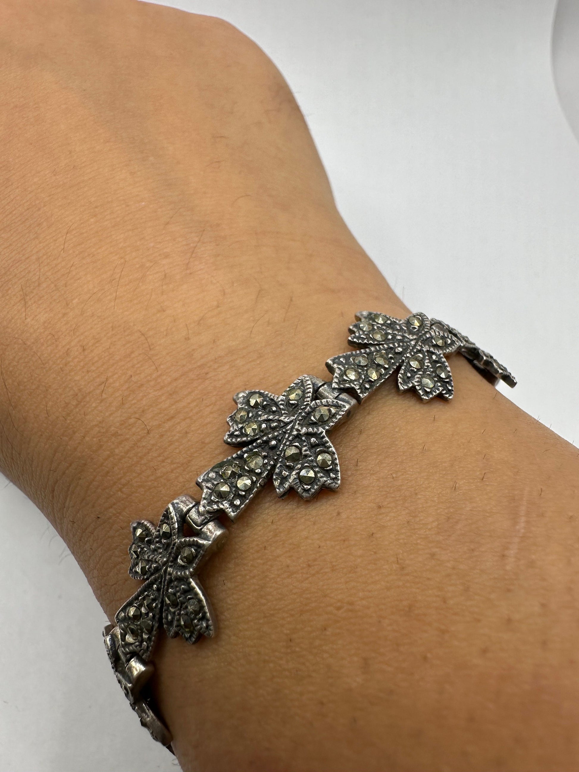 Marcasite Bracelet in 925 Sterling Silver Vintage Handmade 7.5 Inch