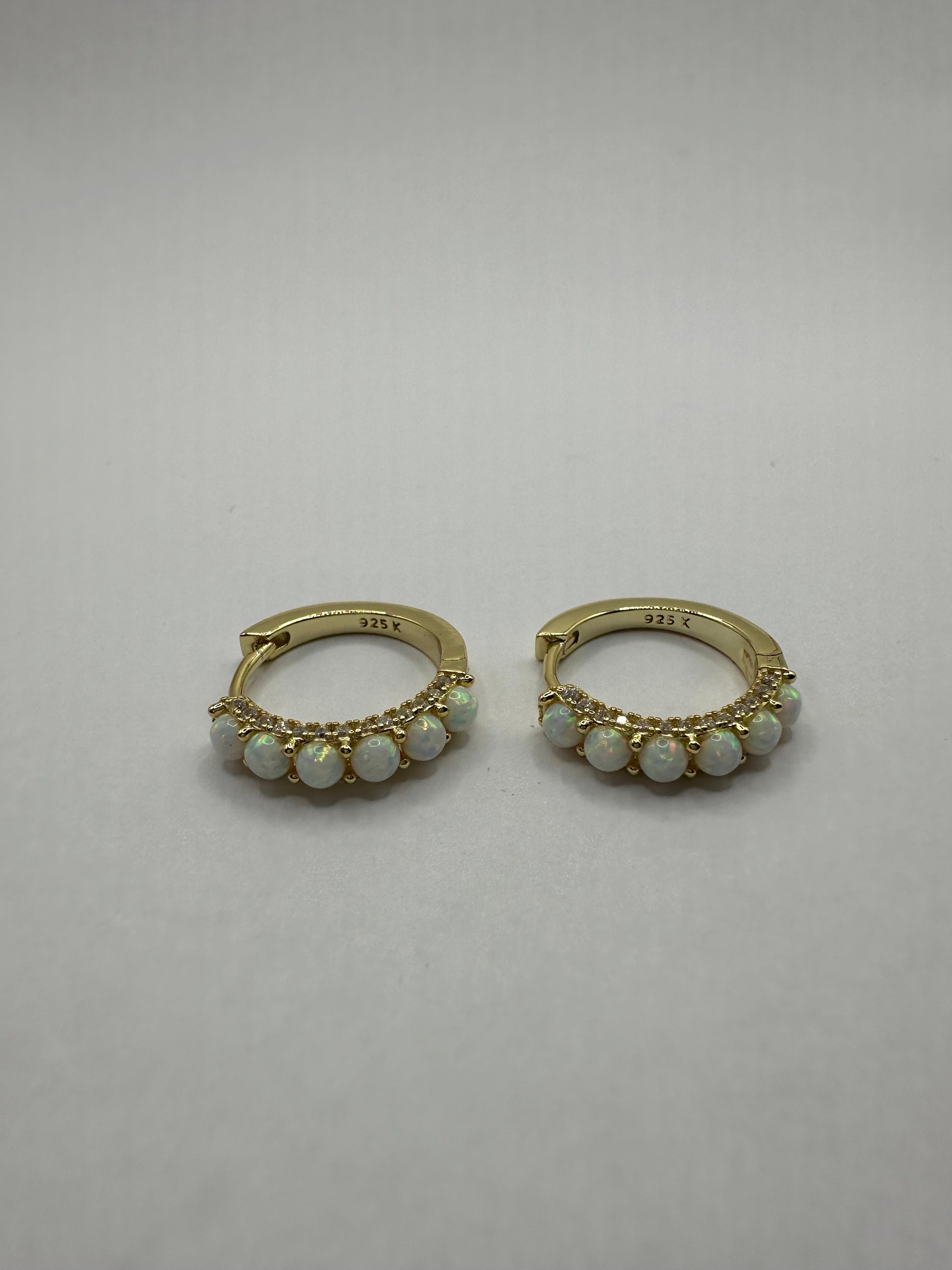 Vintage White Opal Earrings White Sapphire golden 925 Sterling Silver Hoops