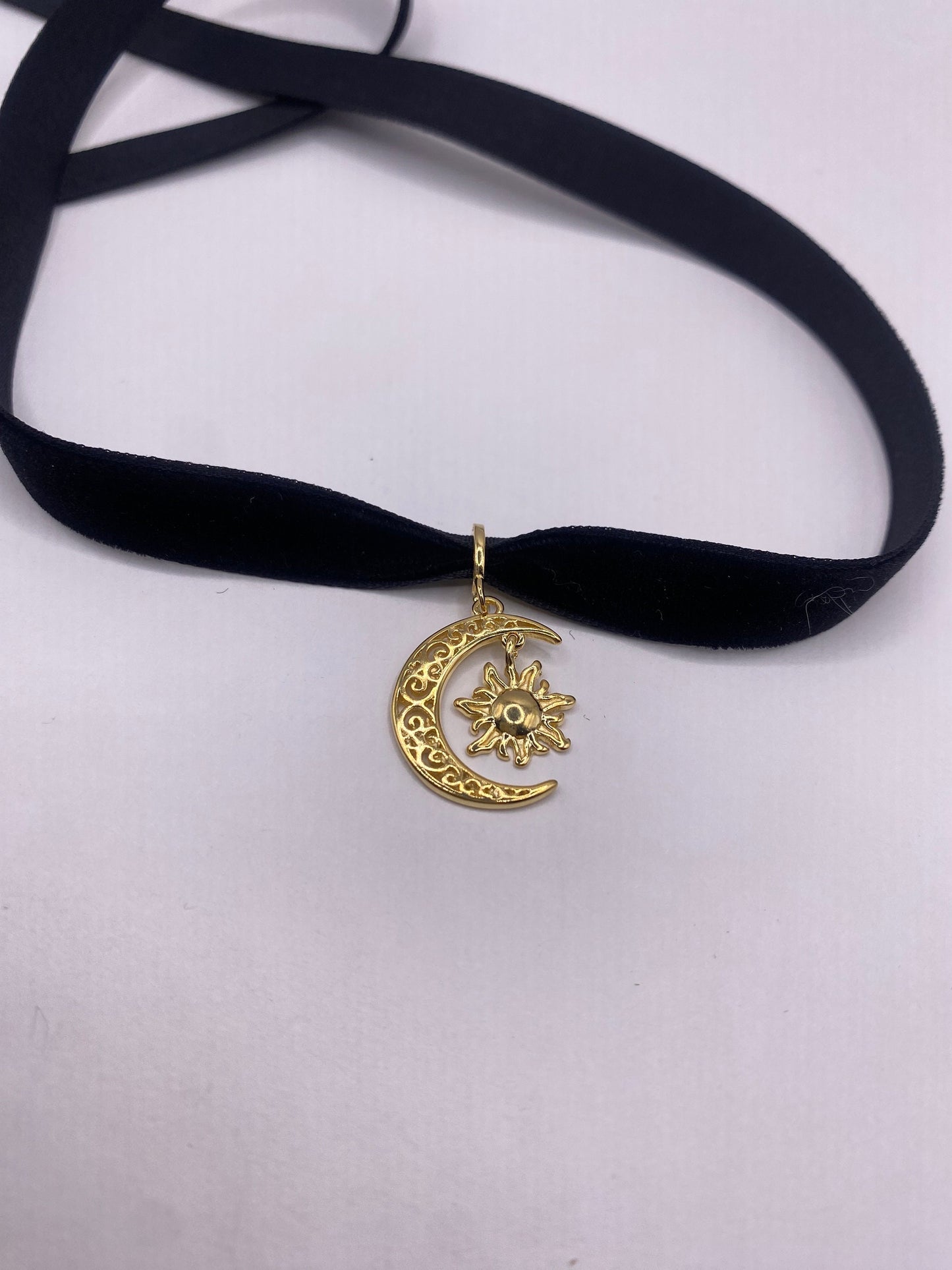 Vintage Star and Crecent Moon of Islam Choker Muslim Gold Filled Deco Etched Necklace