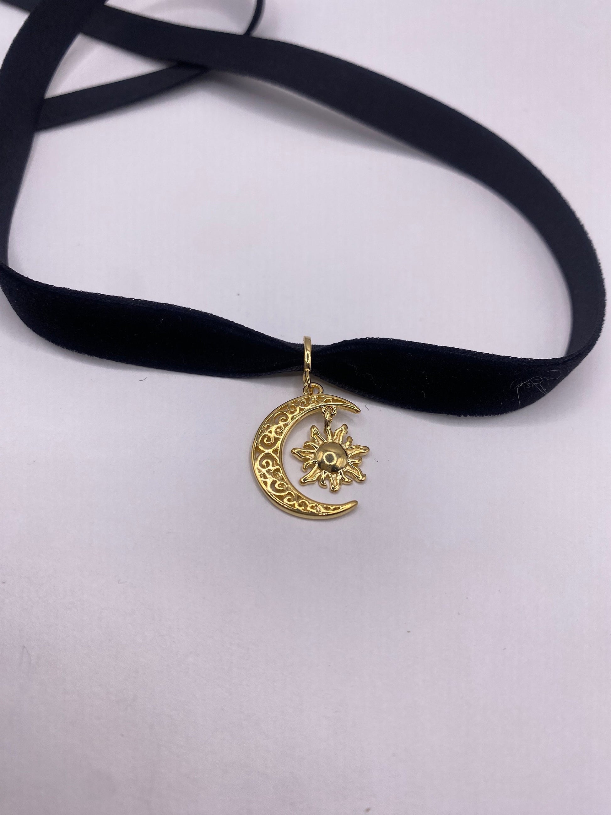 Vintage Star and Crecent Moon of Islam Choker Muslim Gold Filled Deco Etched Necklace