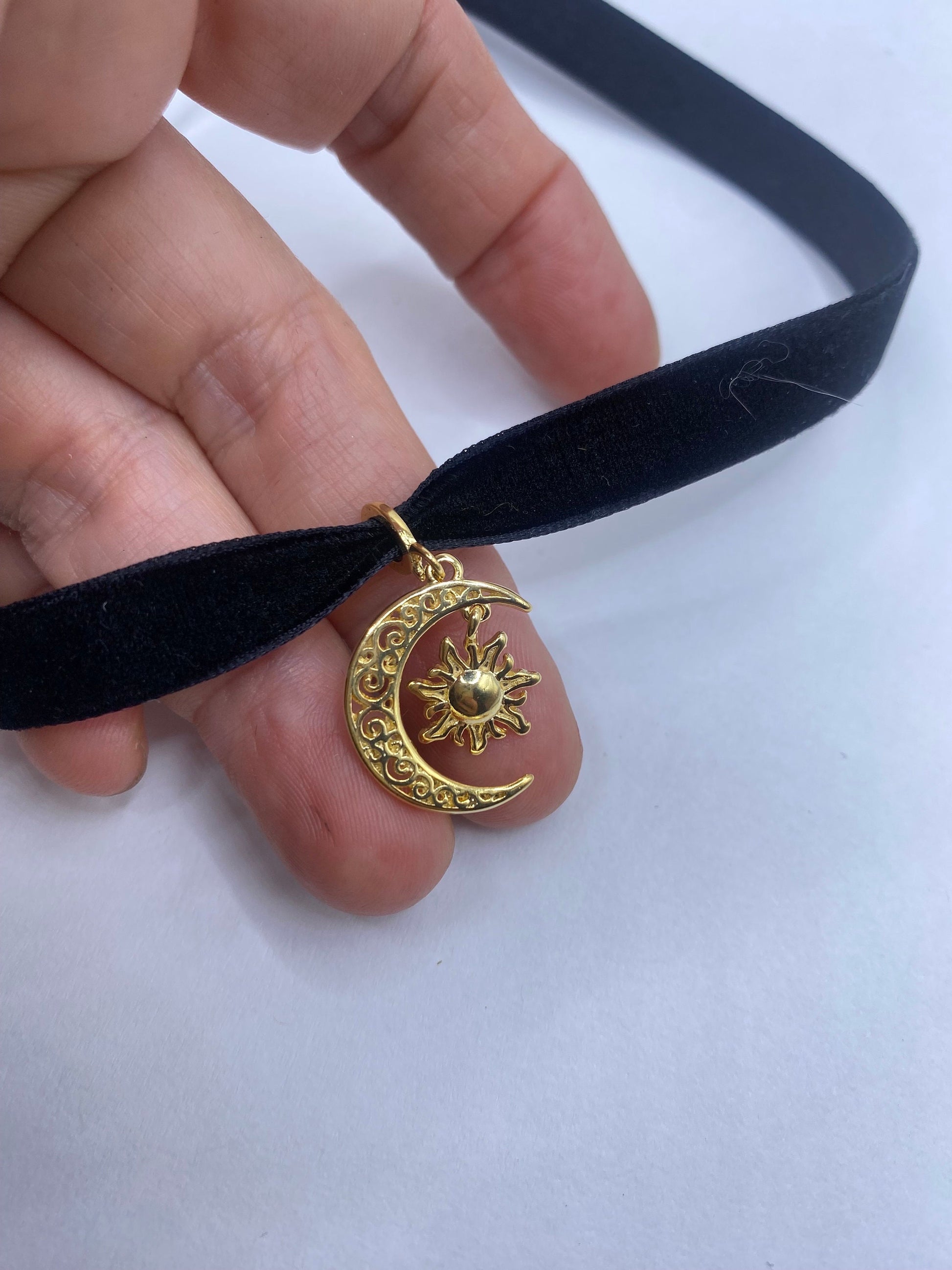 Vintage Star and Crecent Moon of Islam Choker Muslim Gold Filled Deco Etched Necklace