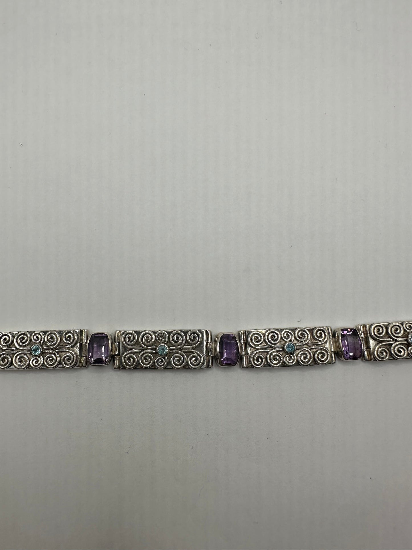 Vintage Mixed Gemstone 925 Sterling Silver Tennis Bracelet
