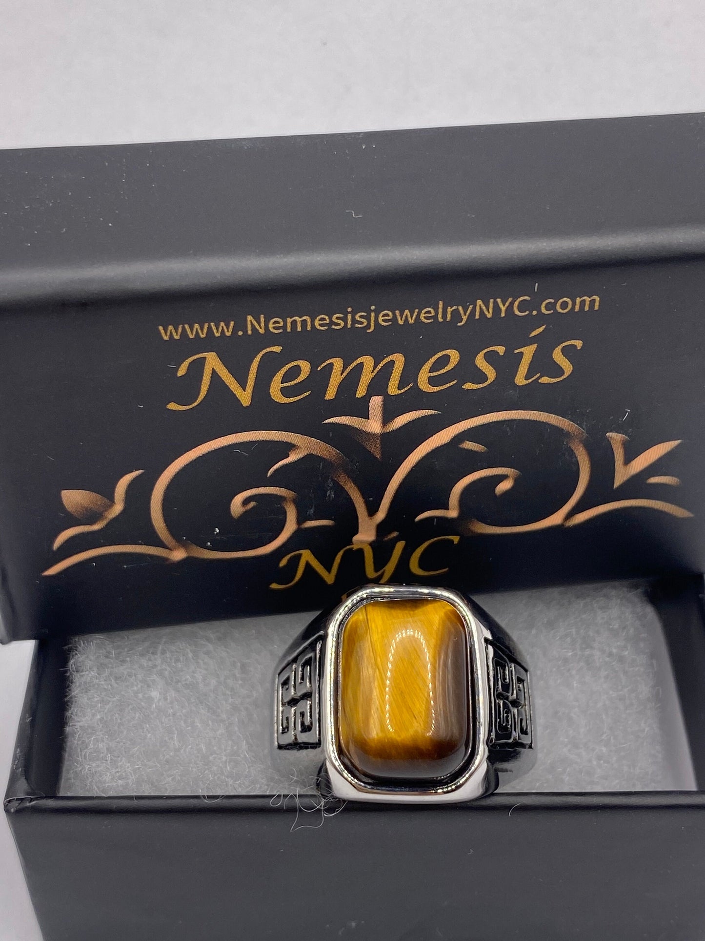 Vintage Stainless Steel Genuine Tigers Eye Ring