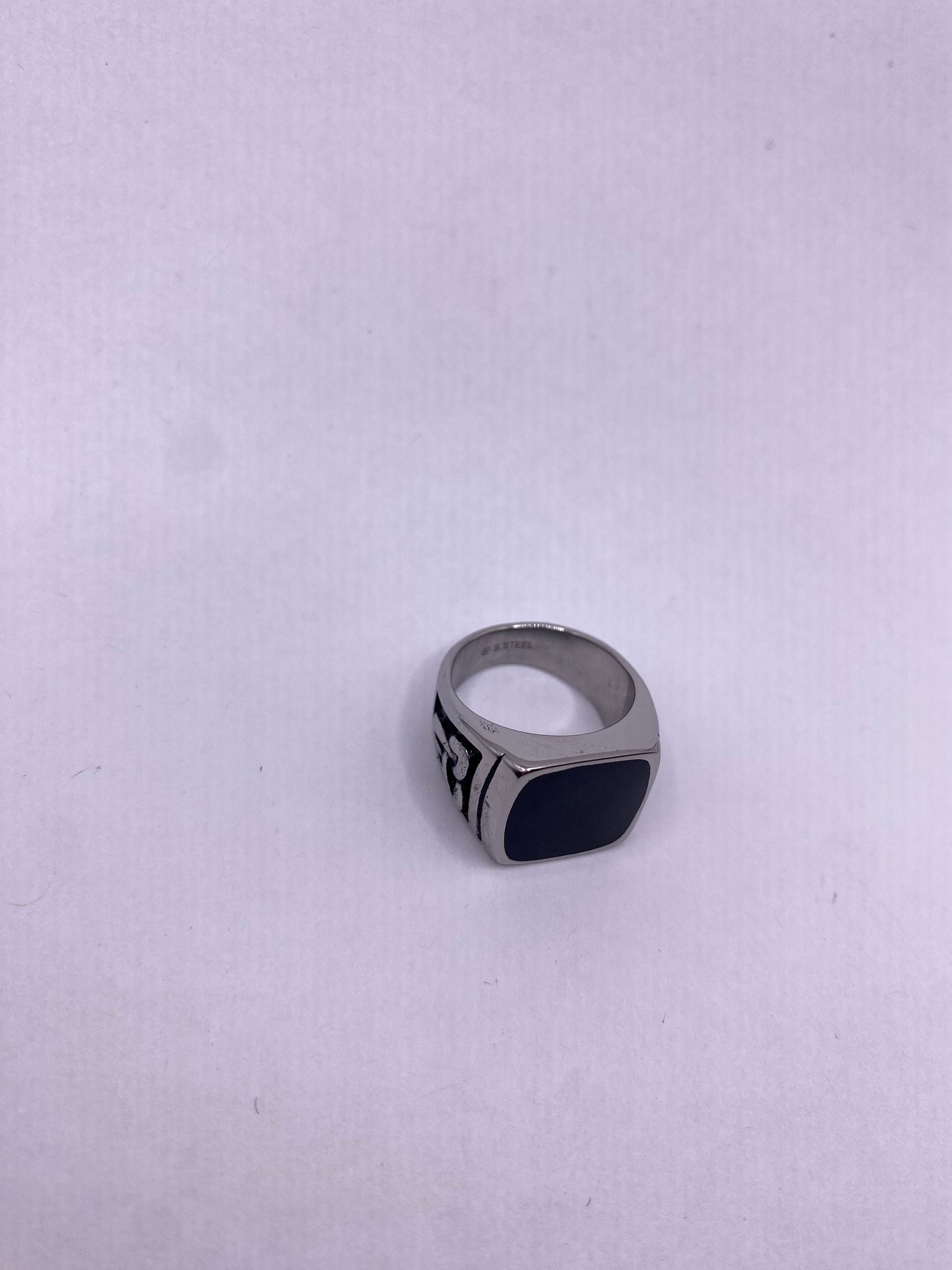 Vintage Celtic Black Enamel Stainless Steel Mens Ring