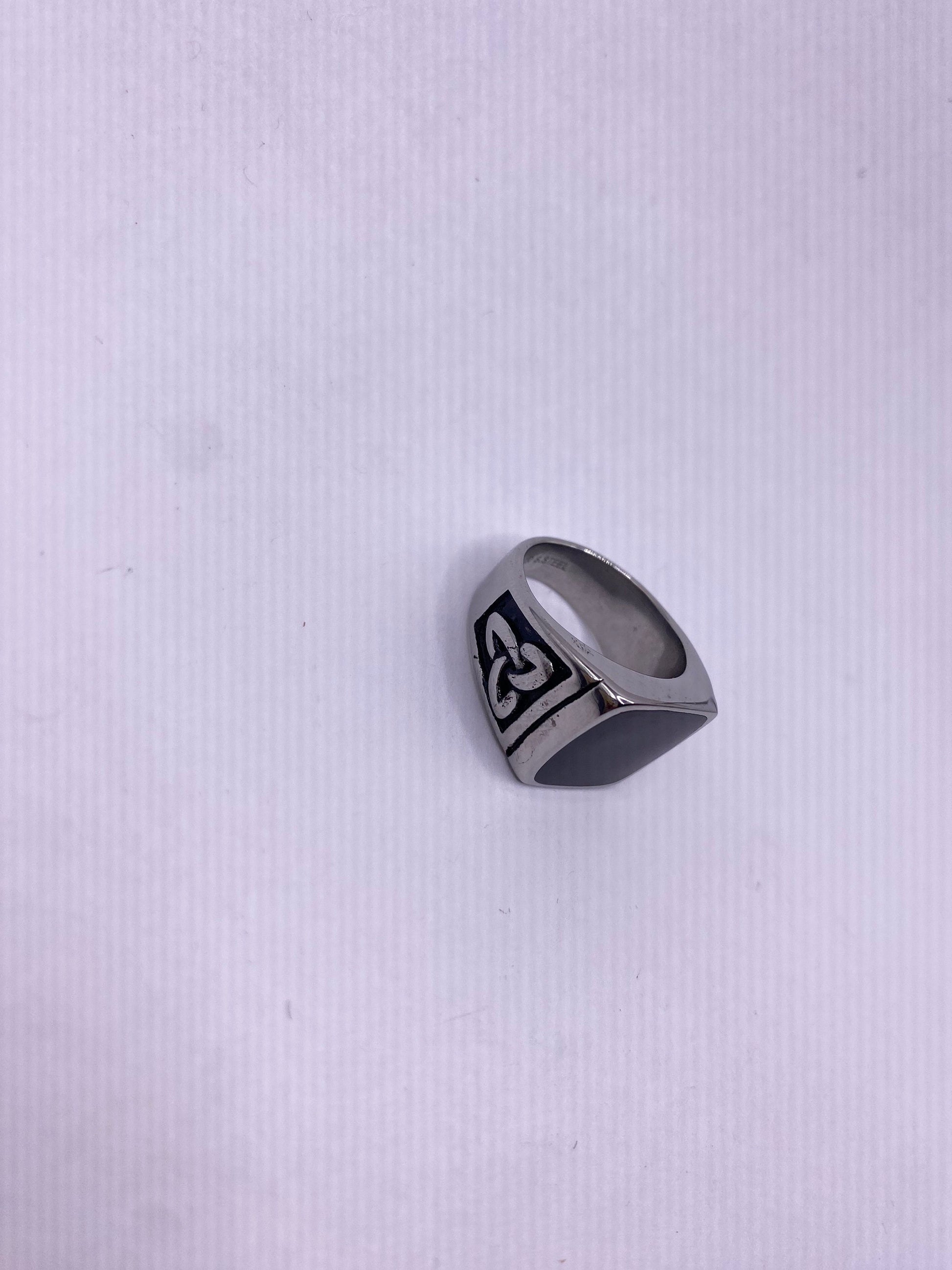 Vintage Celtic Black Enamel Stainless Steel Mens Ring
