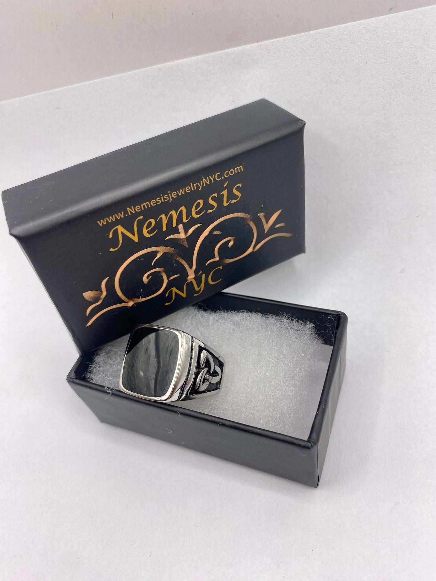Vintage Celtic Black Enamel Stainless Steel Mens Ring