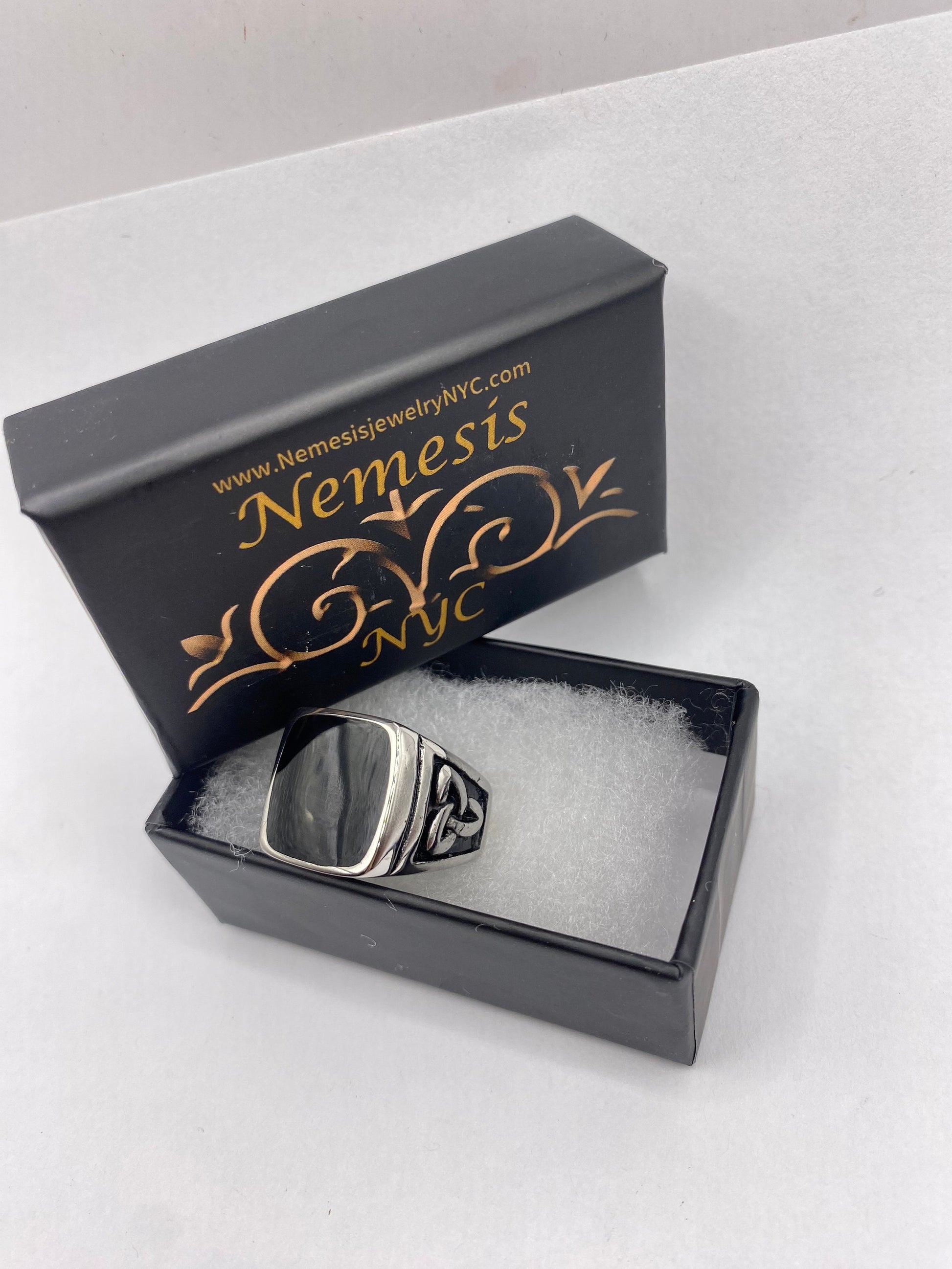 Vintage Celtic Black Enamel Stainless Steel Mens Ring