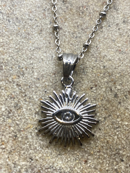 Vintage Evil Eye Choker Pendant Necklace Silver Stainless Steel