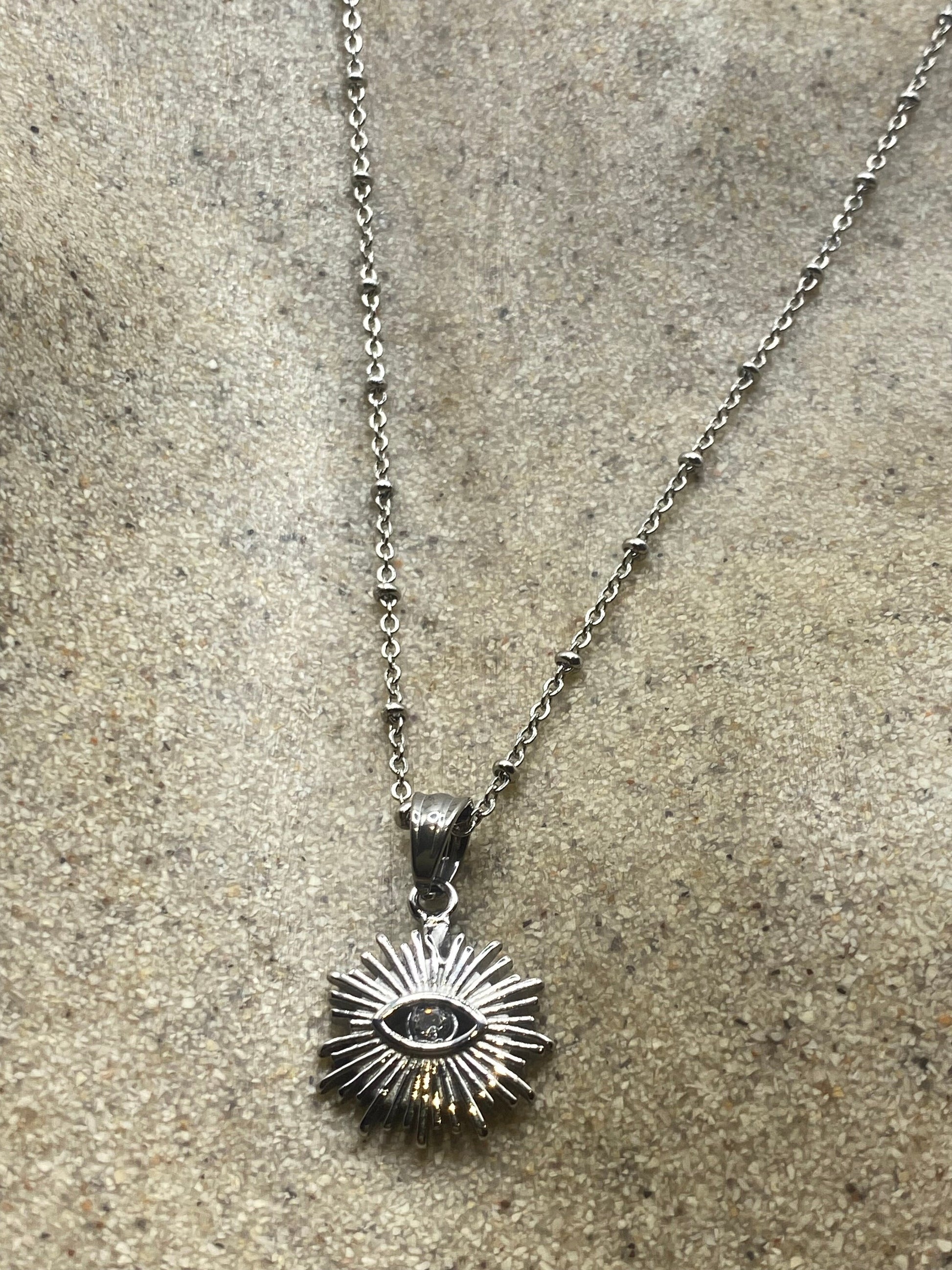 Vintage Evil Eye Choker Pendant Necklace Silver Stainless Steel
