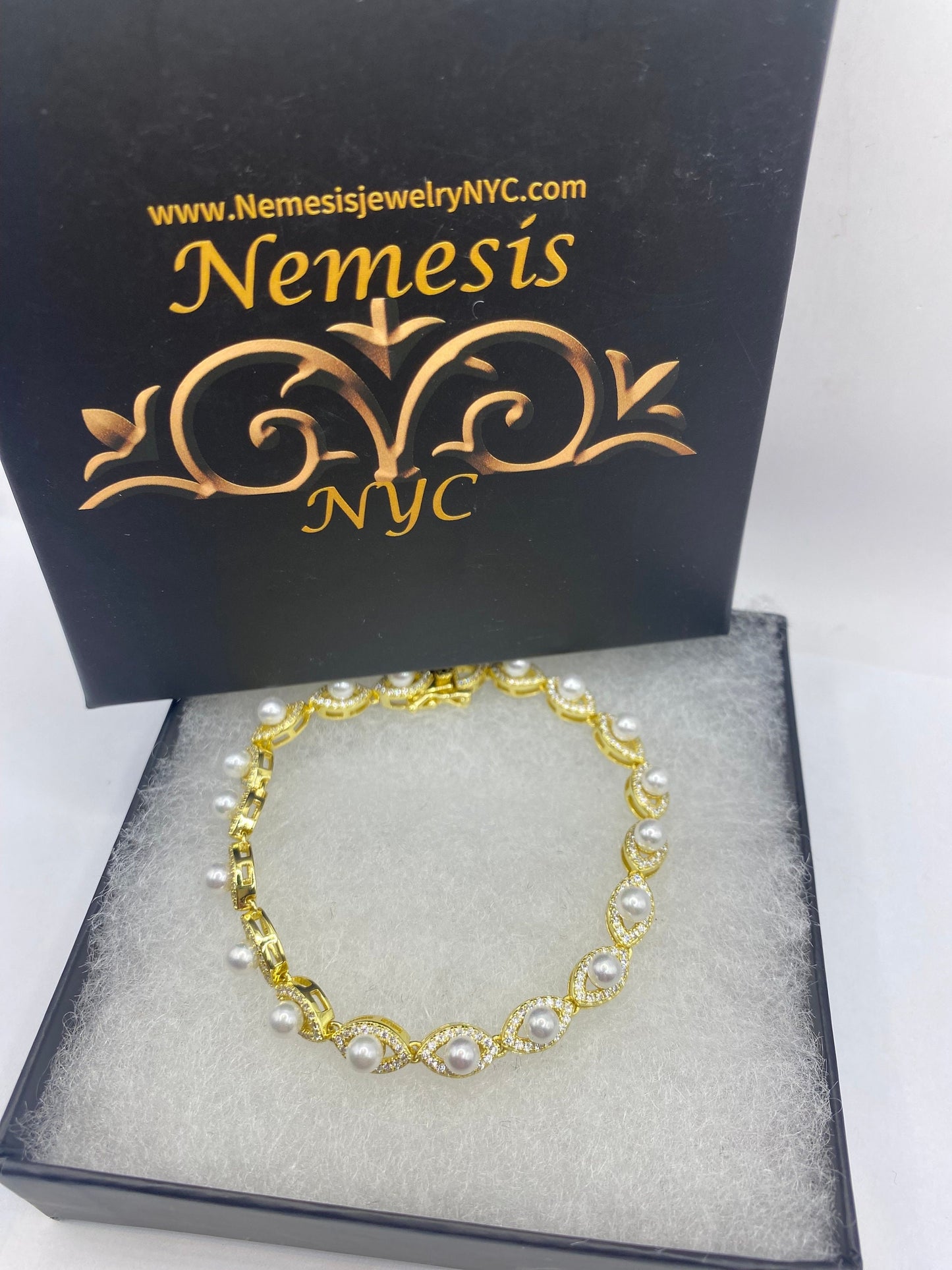 Vintage Pearl Bracelet in Gold Finished 925 Sterling Silver