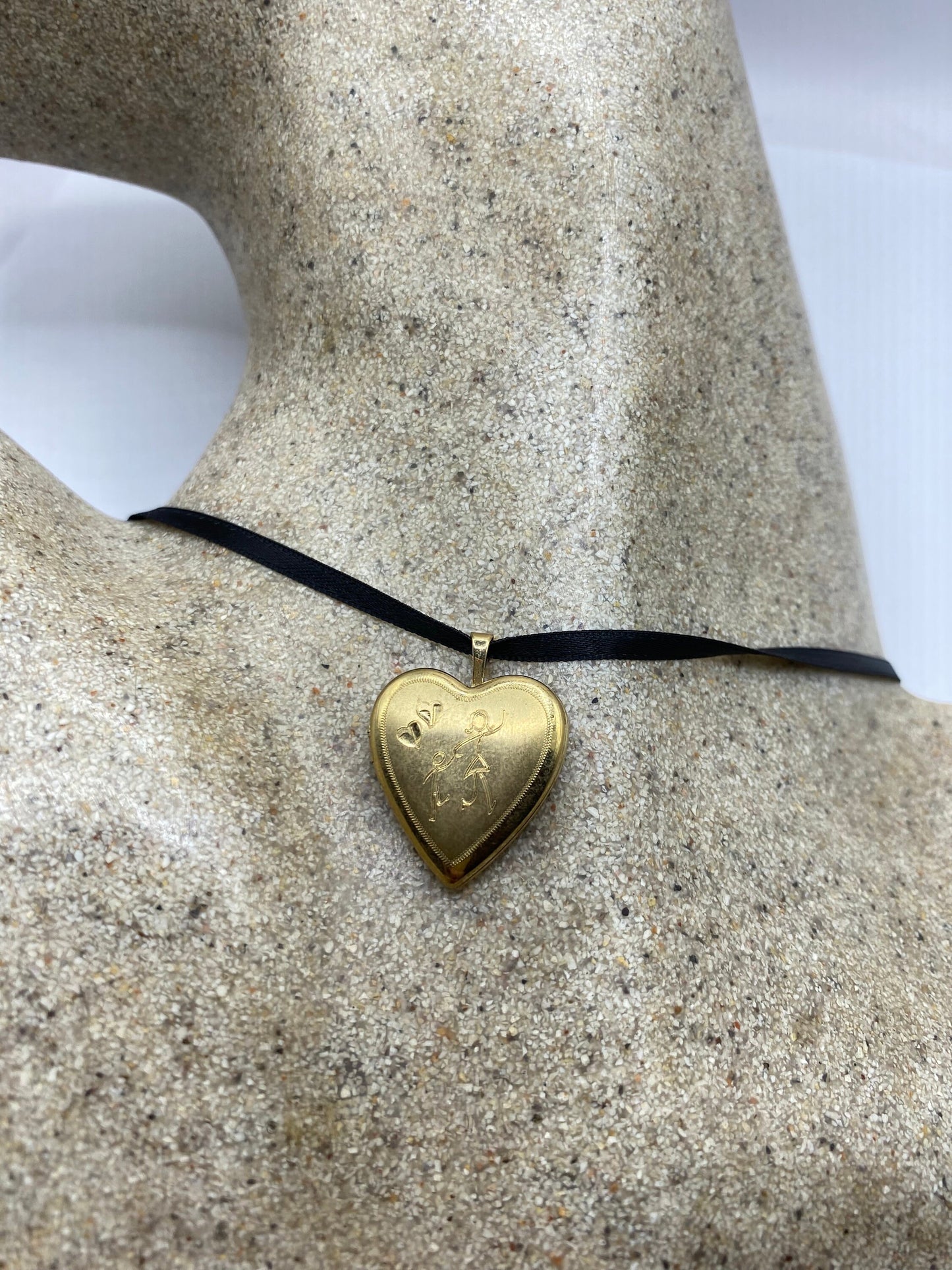 Vintage Heart First Communion Locket Choker Gold Filled Necklace