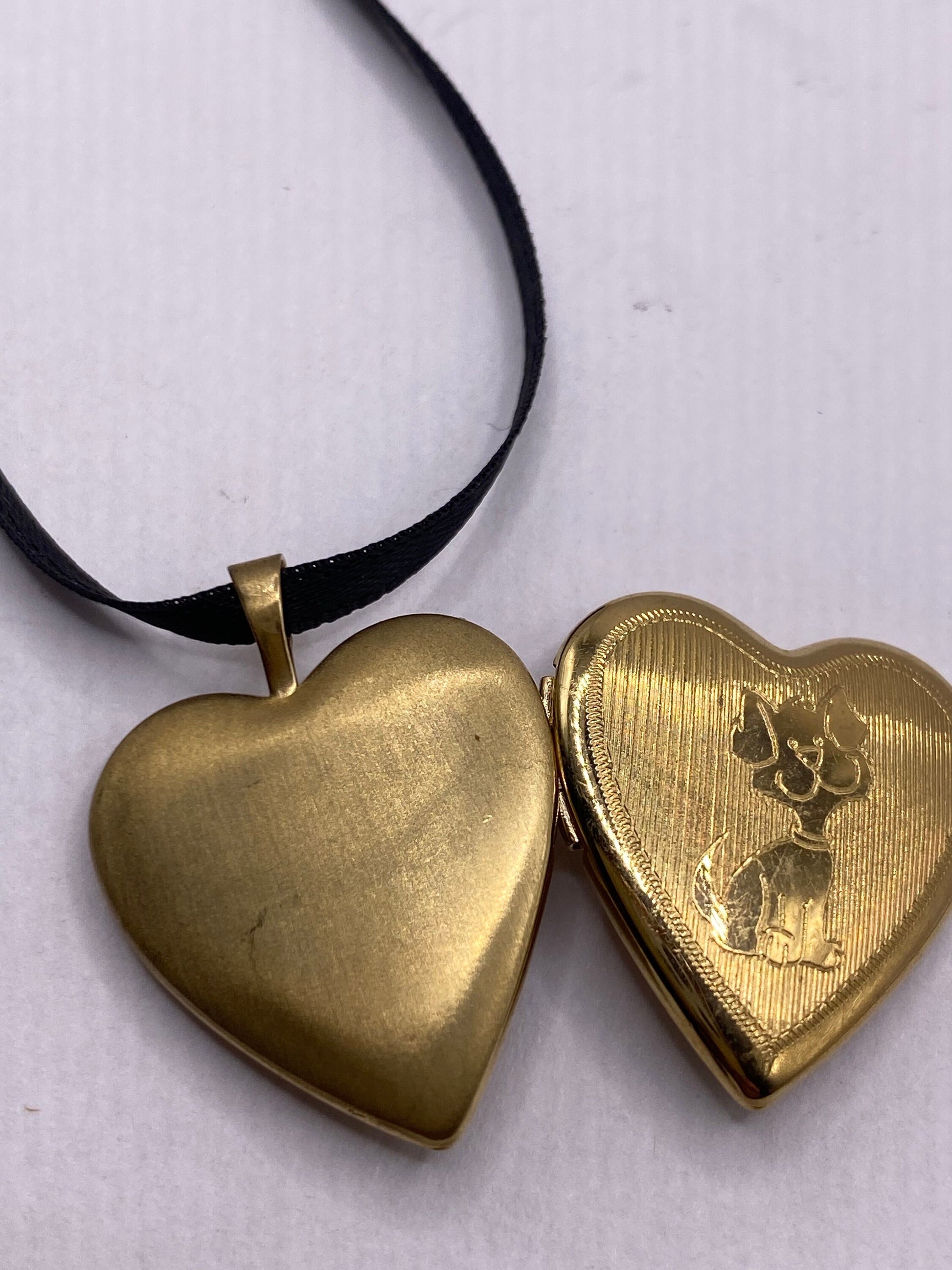 Vintage Gold Locket | Tiny Heart 9k Gold Filled Pendant Photo Memory Charm Engraved Angel Cherub | Choker Necklace