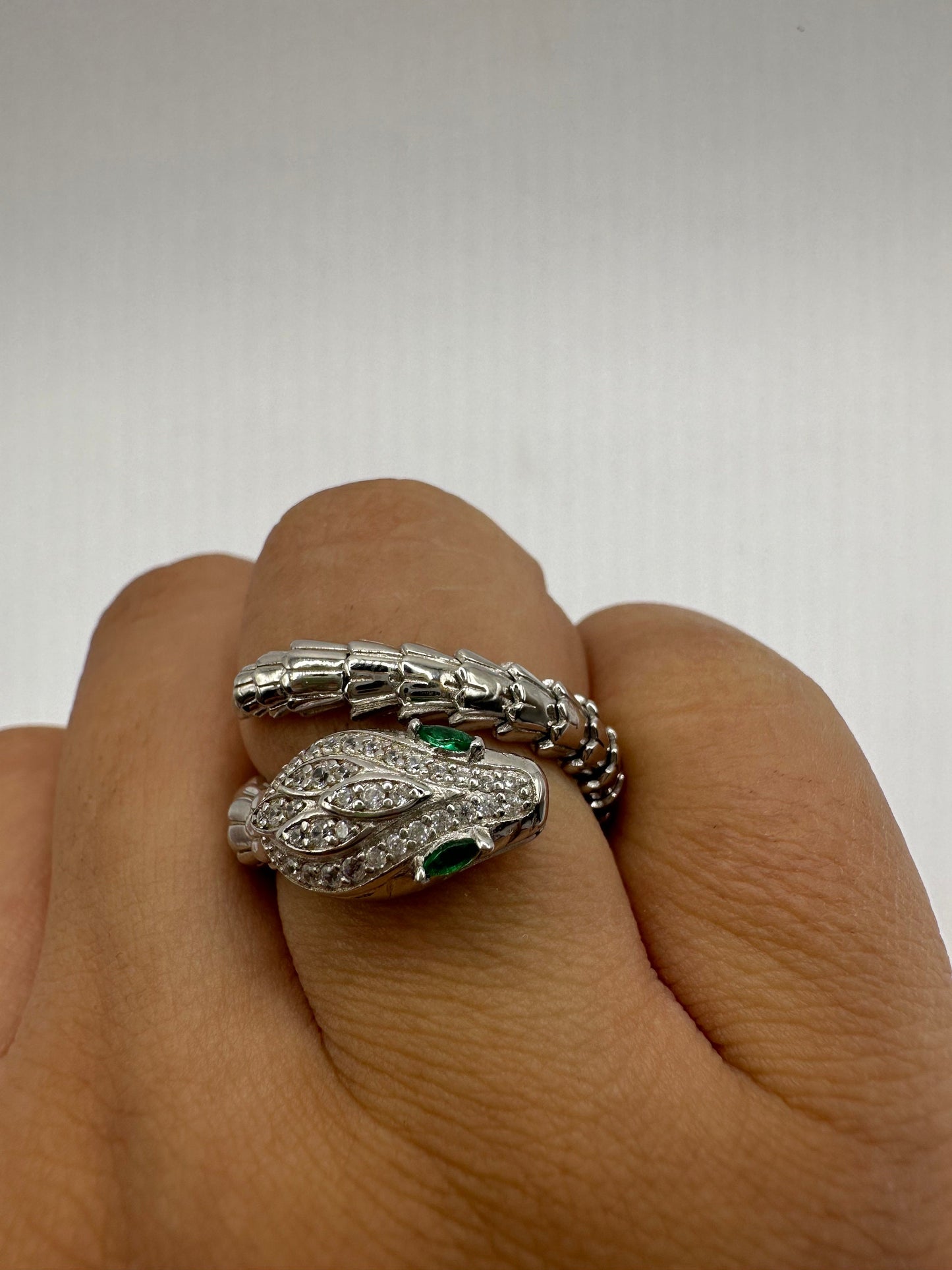 Vintage Snake Ring 925 Sterling Silver Crystal Size 8