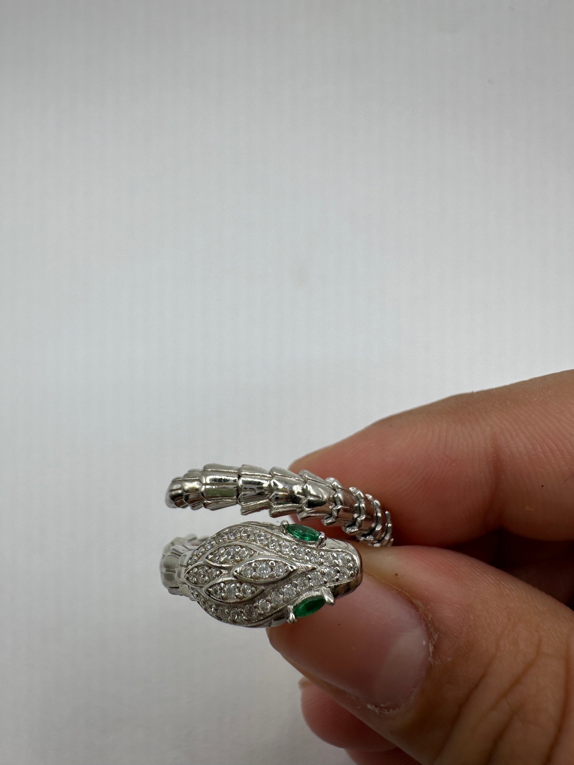 Vintage Snake Ring 925 Sterling Silver Crystal Size 8