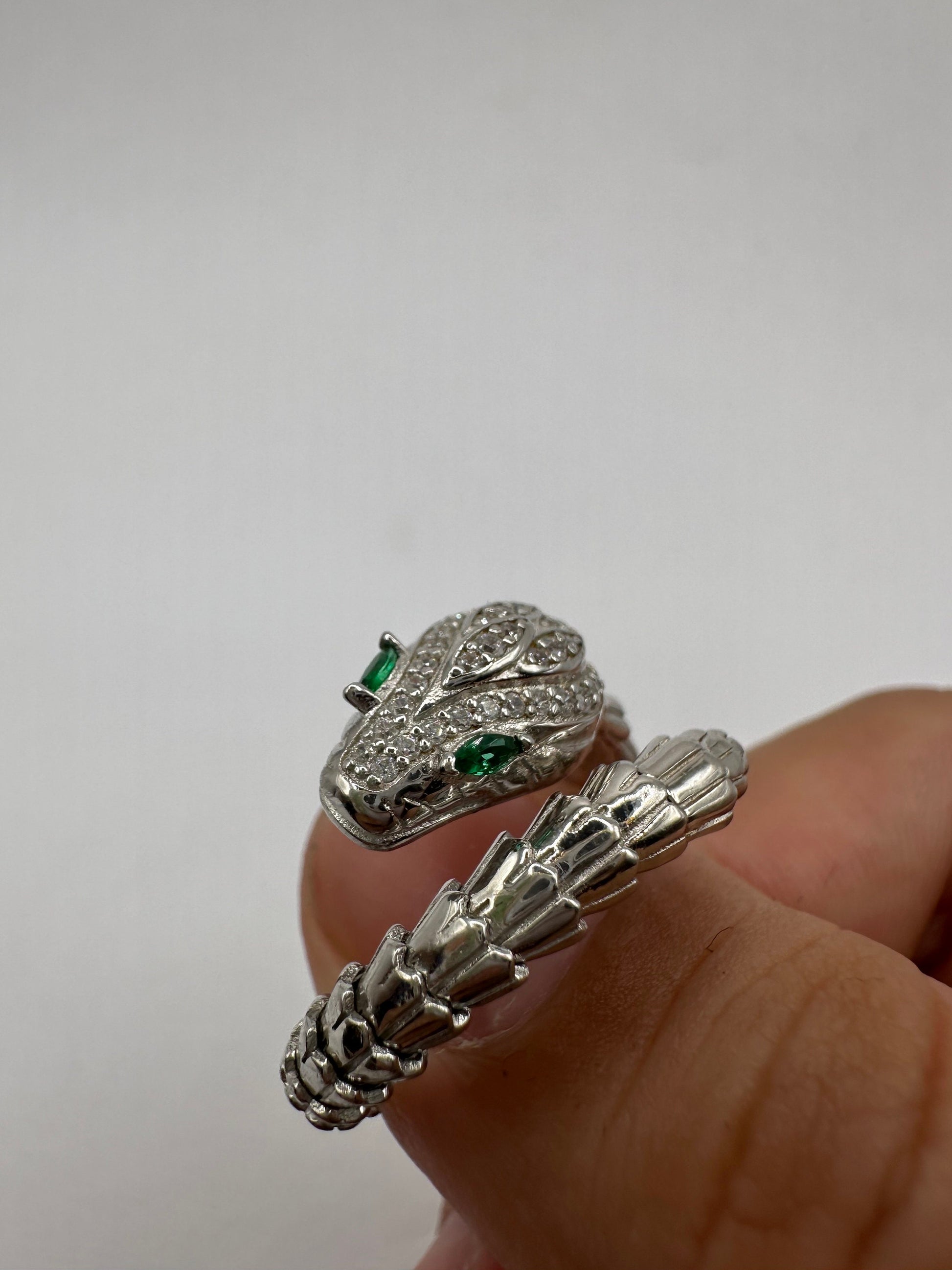 Vintage Snake Ring 925 Sterling Silver Crystal Size 8