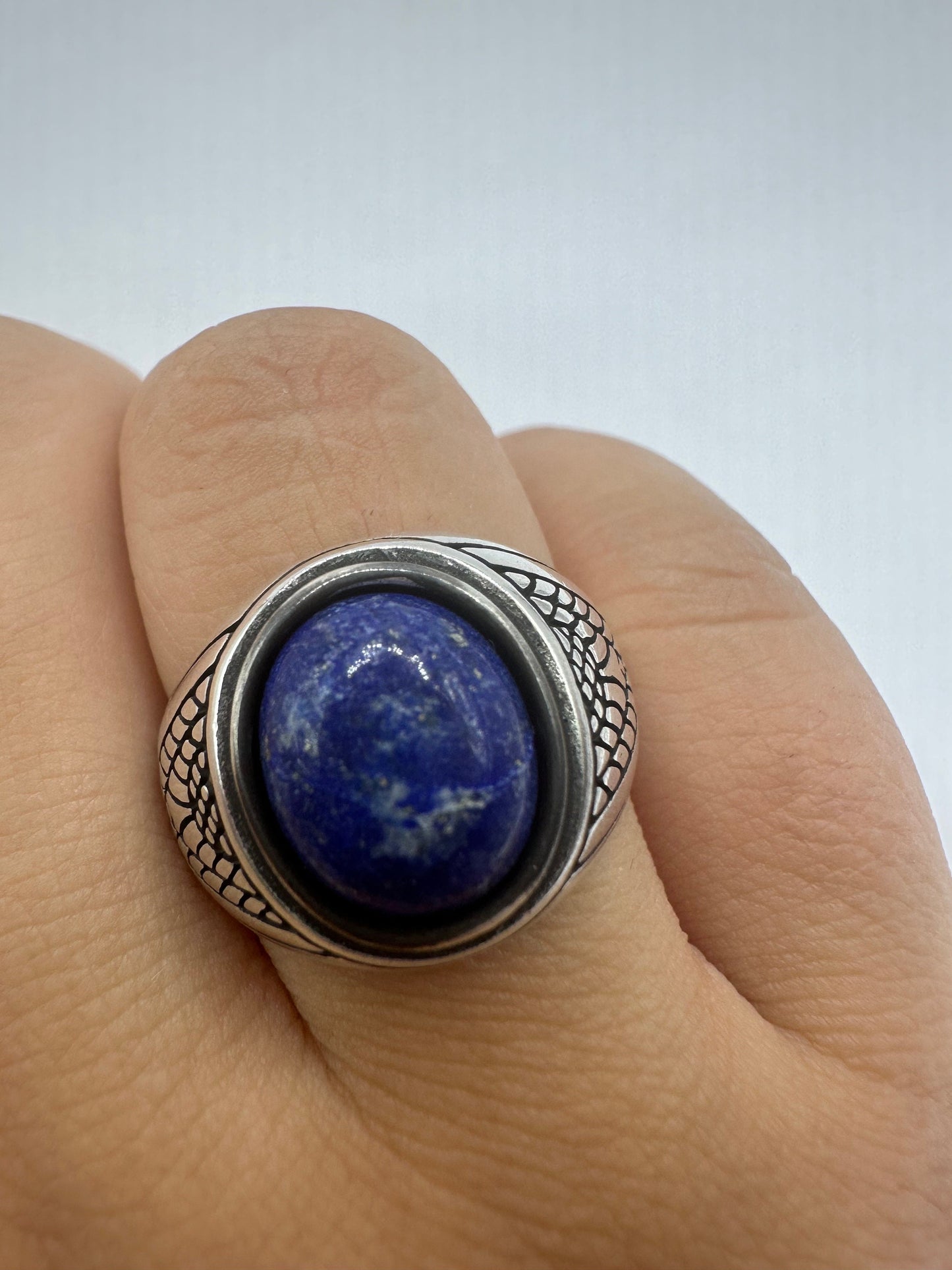 Vintage Blue Lapis Lazuli Mens Ring 925 Sterling Silver