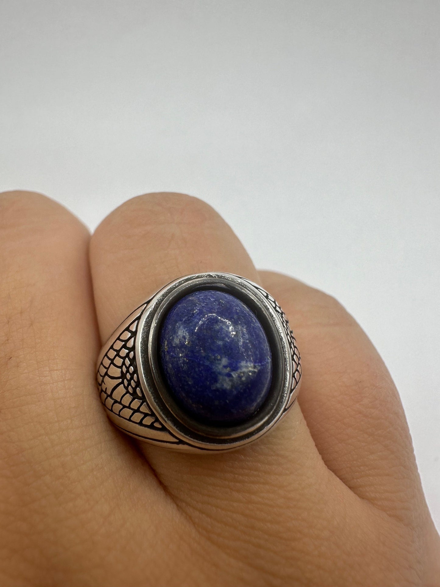 Vintage Blue Lapis Lazuli Mens Ring 925 Sterling Silver