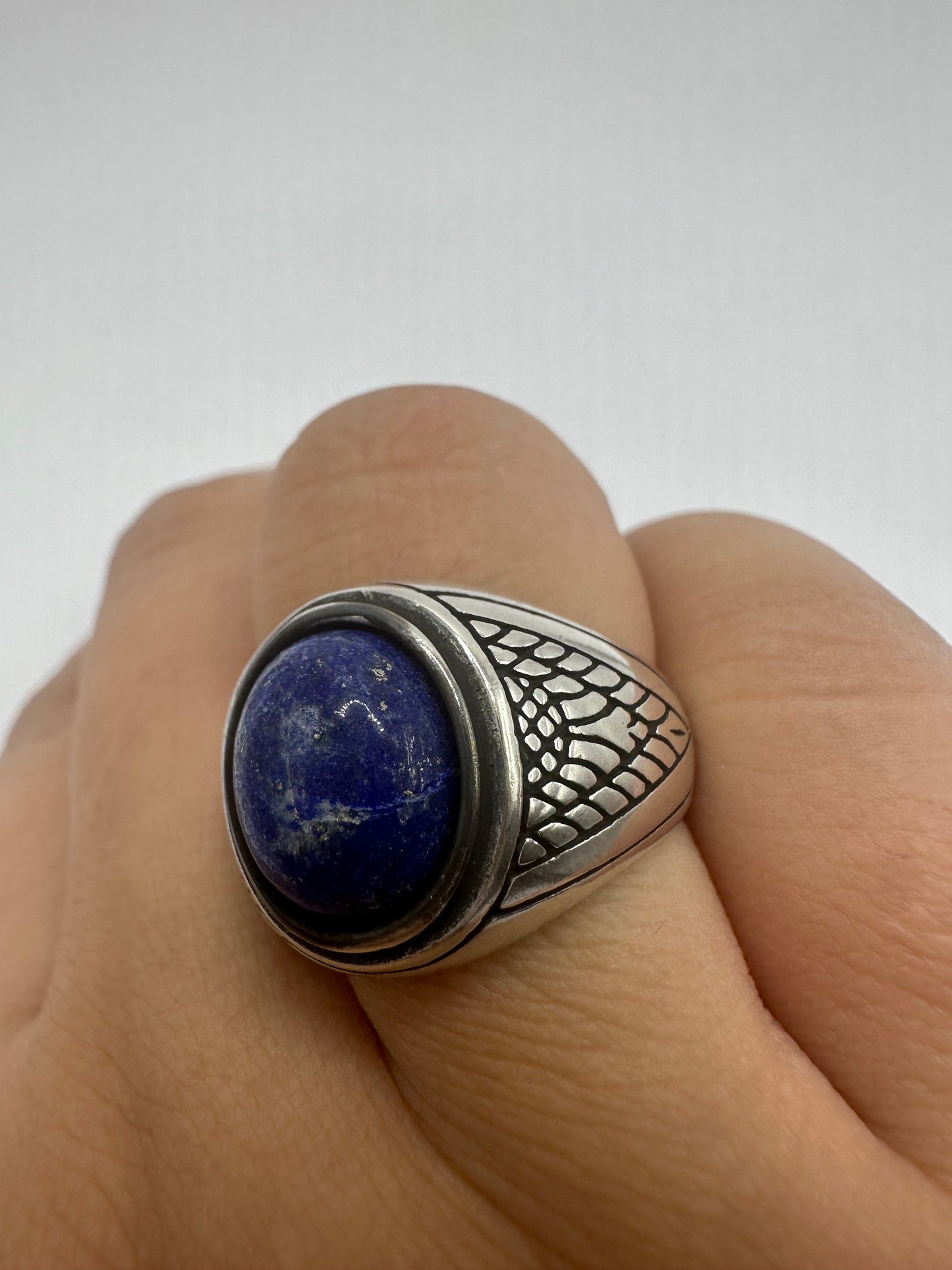 Vintage Blue Lapis Lazuli Mens Ring 925 Sterling Silver