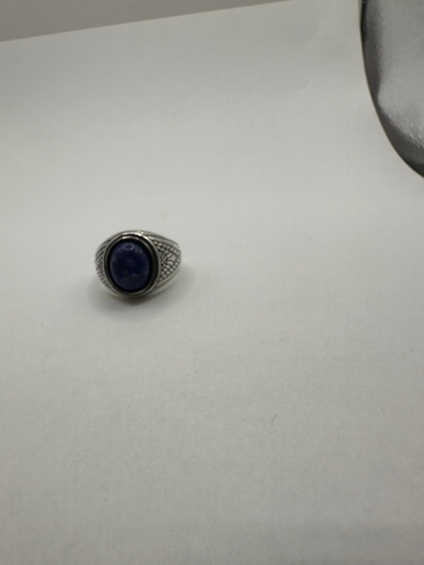 Vintage Blue Lapis Lazuli Mens Ring 925 Sterling Silver