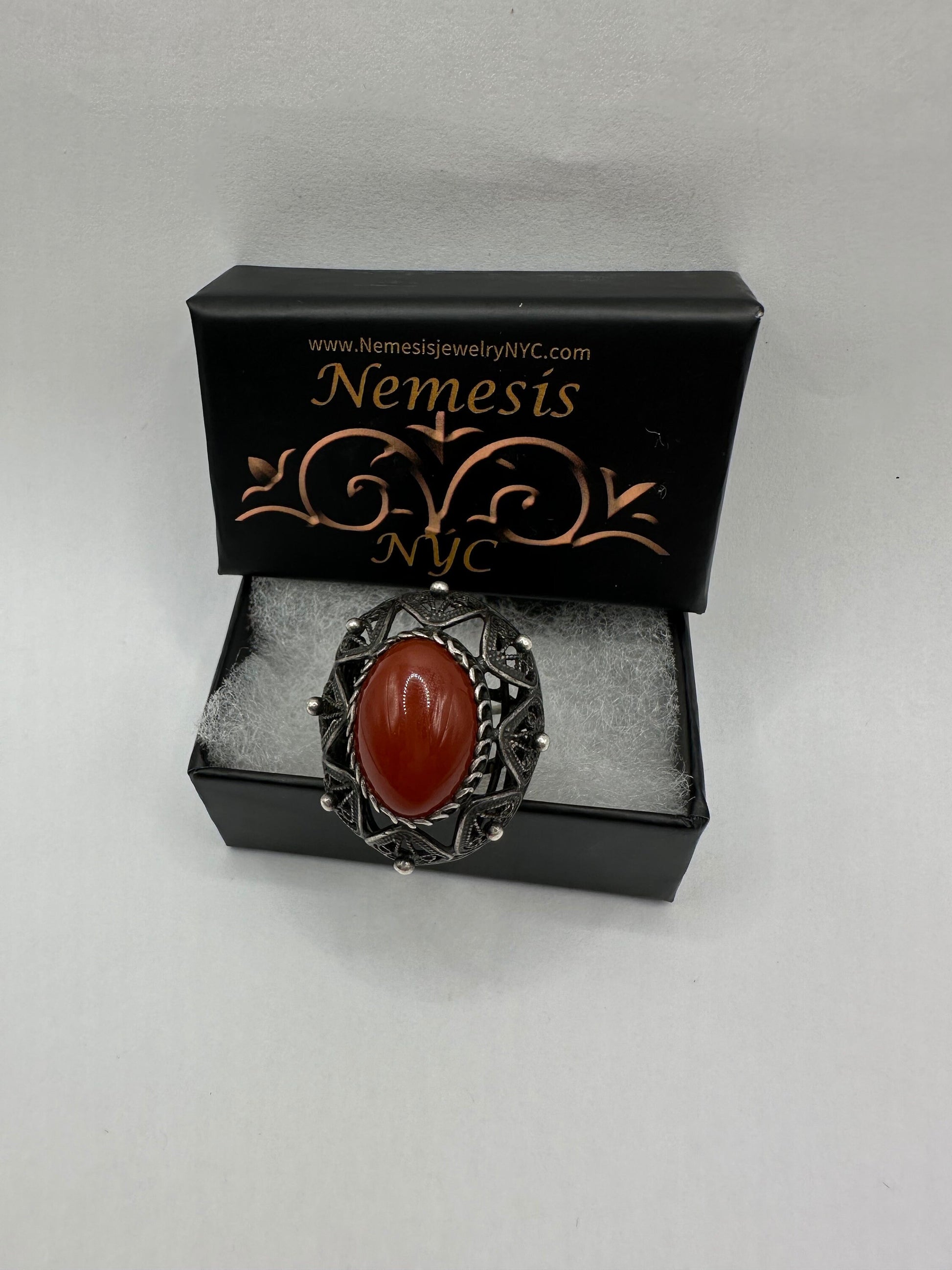 Vintage Carnelian 925 Sterling Silver Filligree Ring