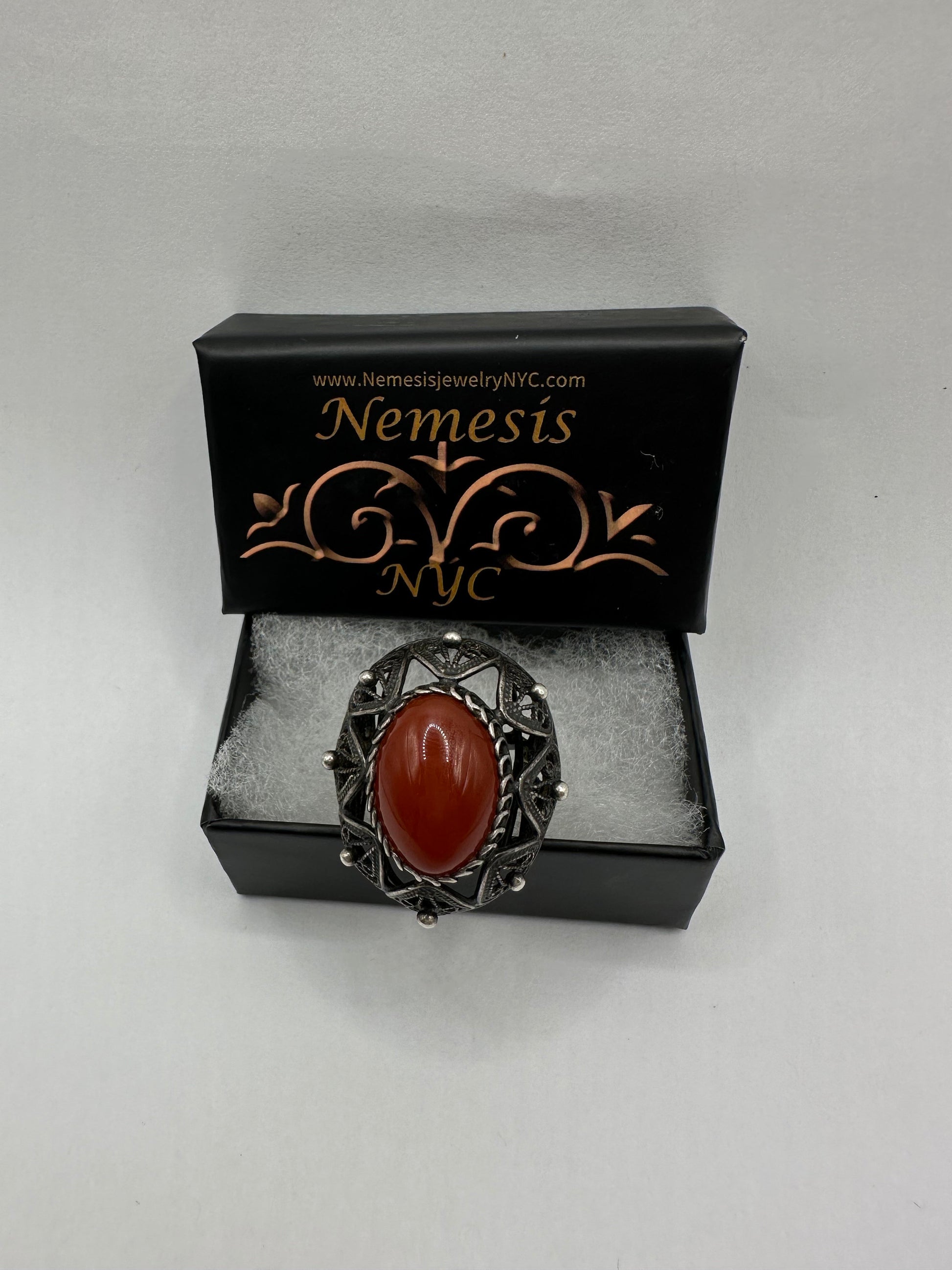 Vintage Carnelian 925 Sterling Silver Filligree Ring