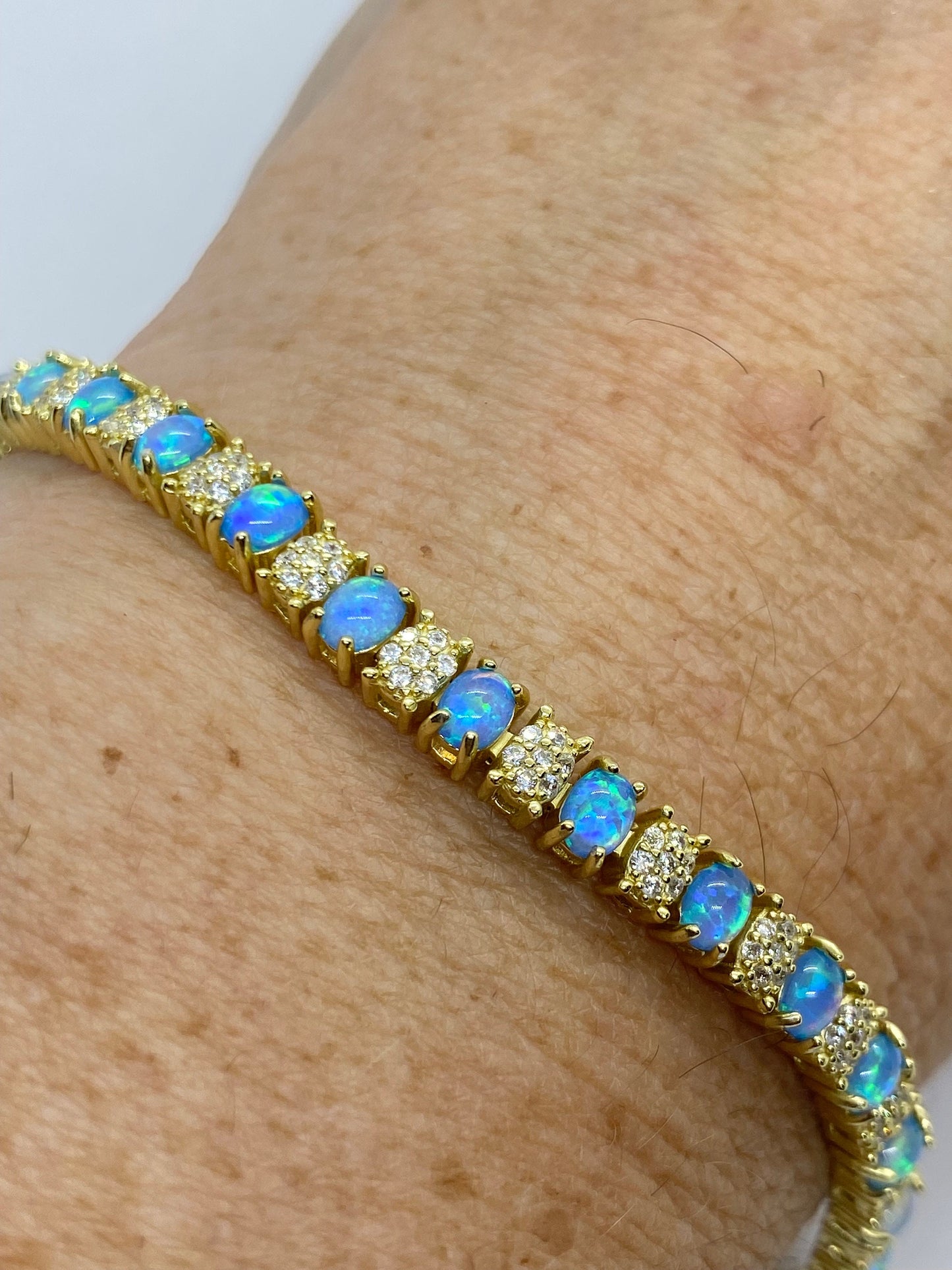 Vintage Blue Fire Opal Bracelet Golden 925 Sterling Silver