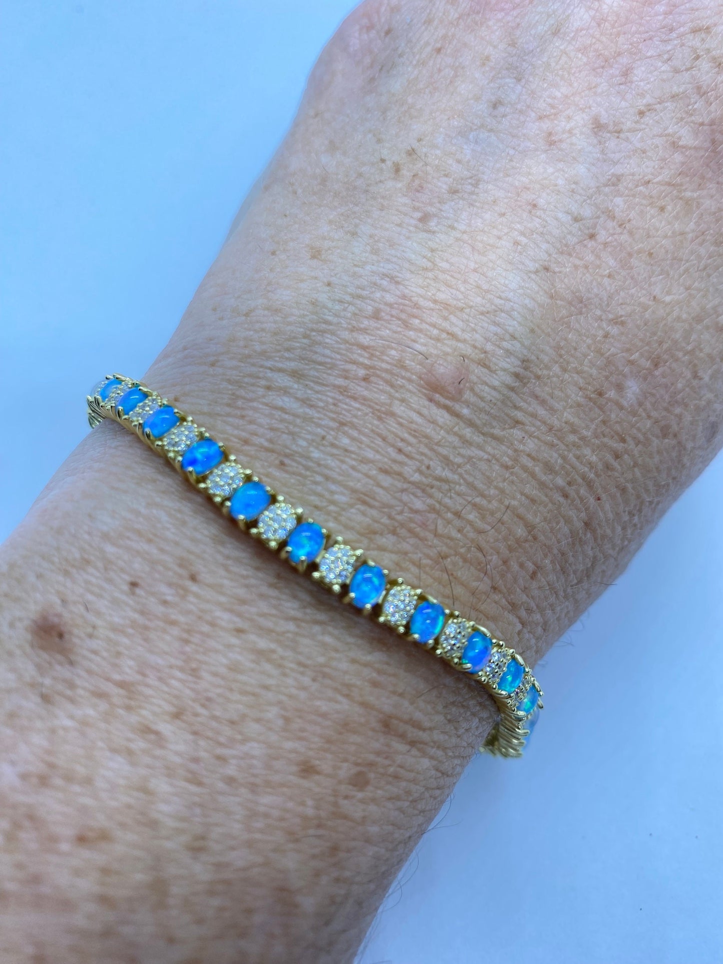 Vintage Blue Fire Opal Bracelet Golden 925 Sterling Silver