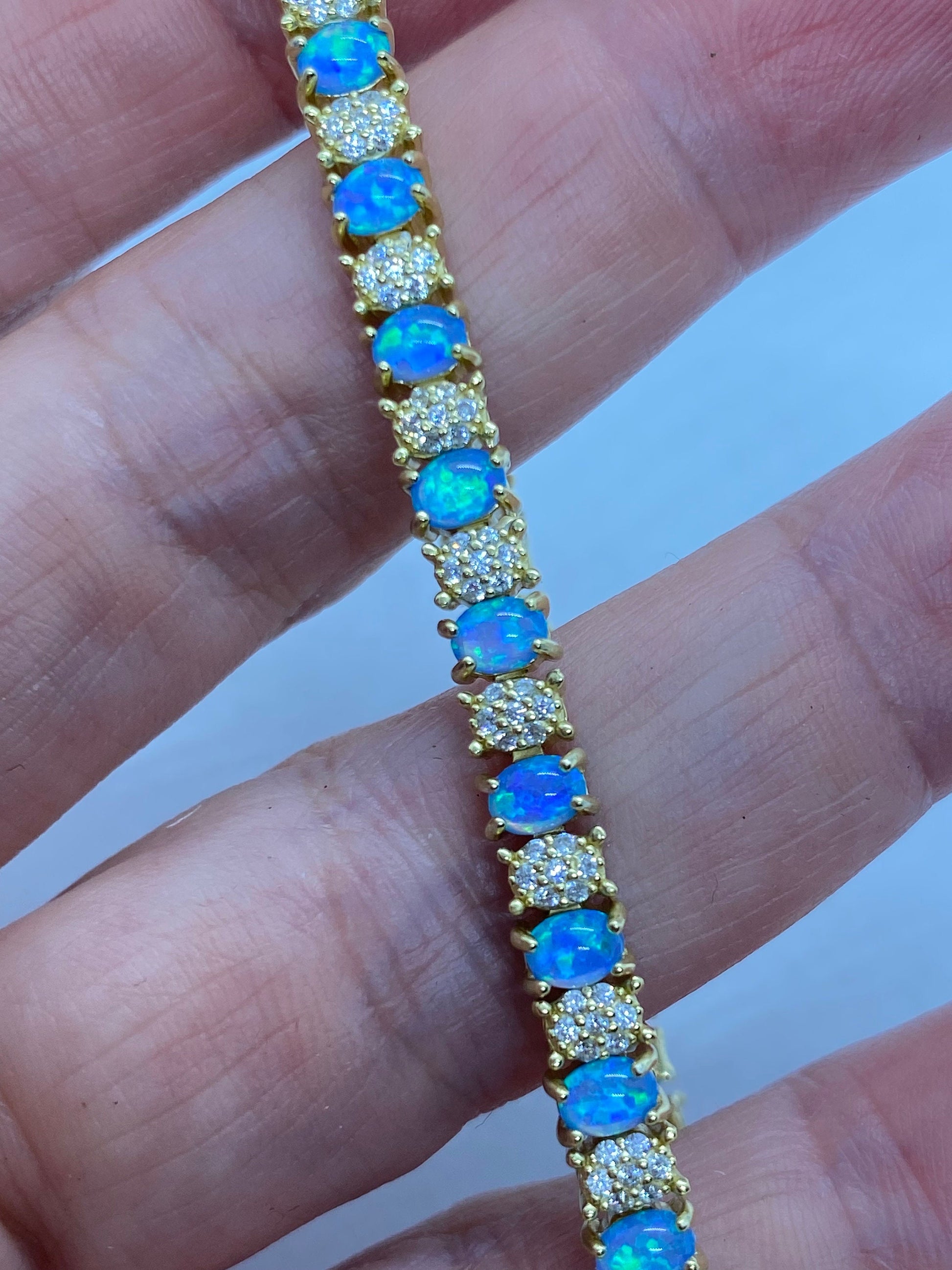 Vintage Blue Fire Opal Bracelet Golden 925 Sterling Silver