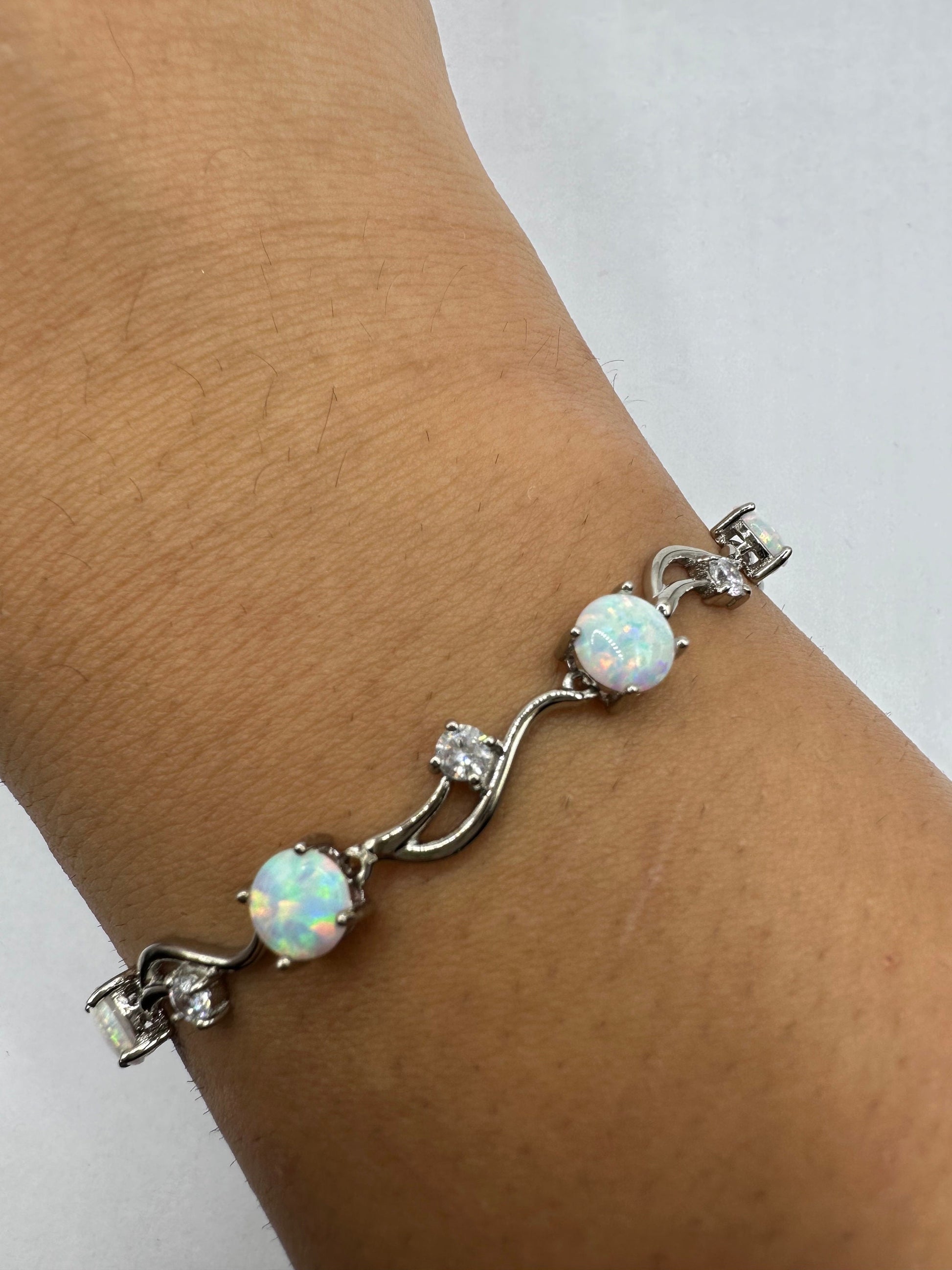Vintage White Fire Opal Bracelet 925 Sterling Silver