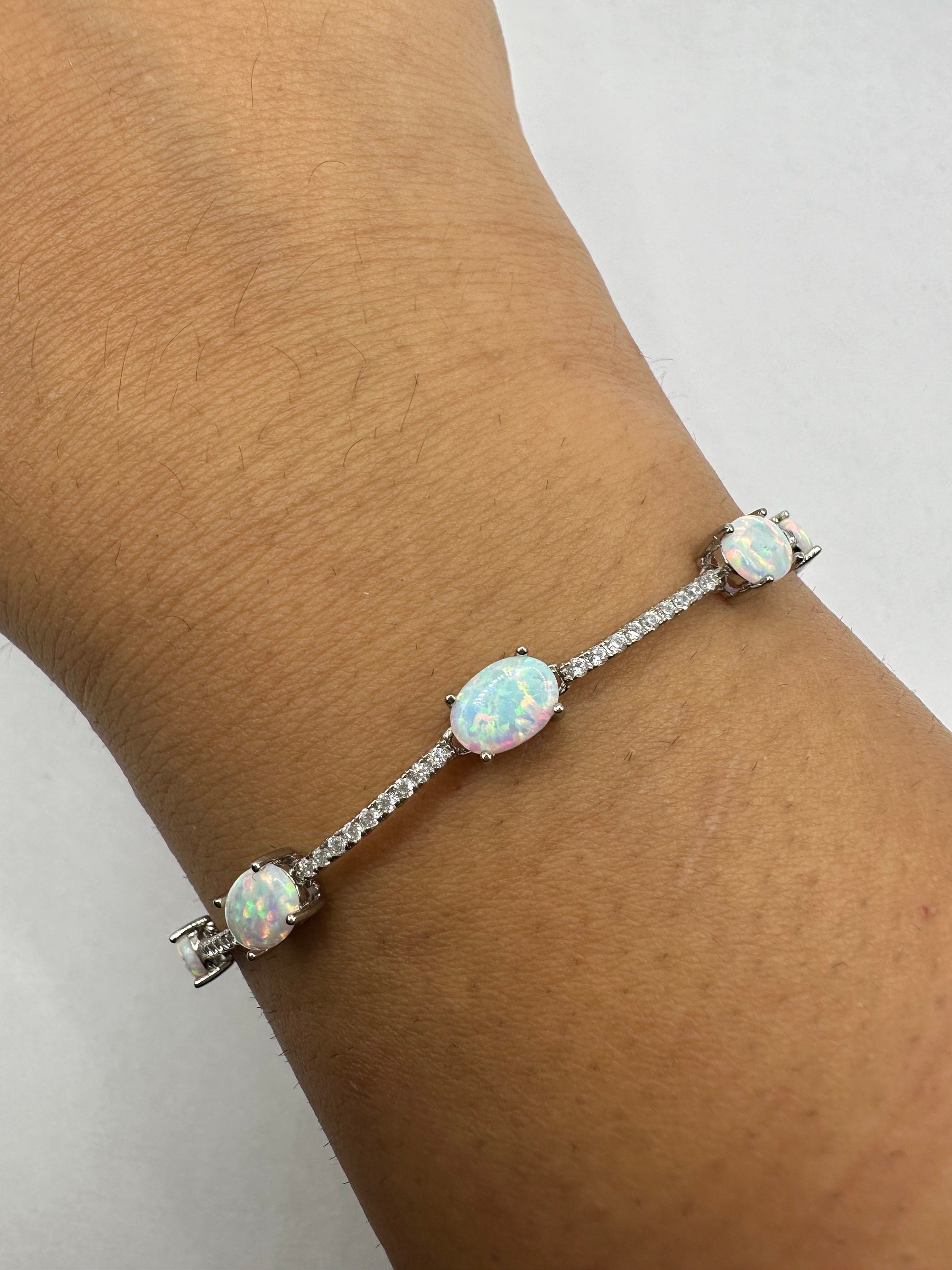 Vintage White Fire Opal Bracelet 925 Sterling Silver