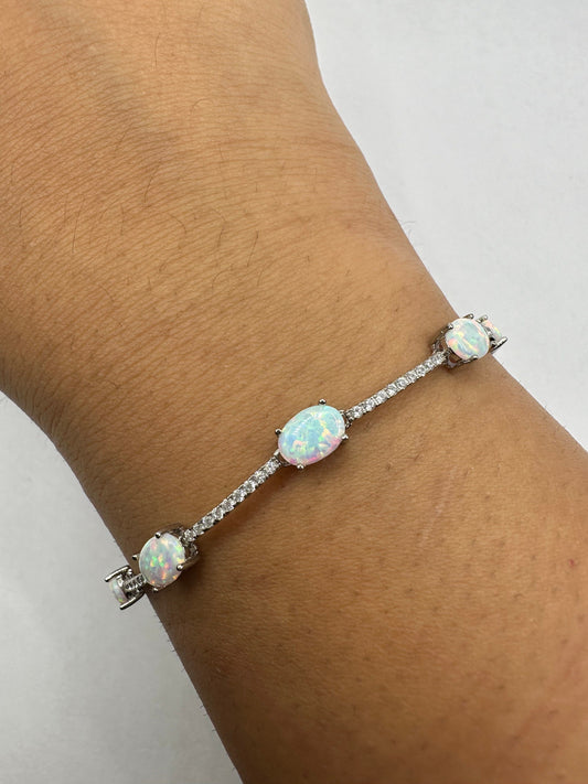 Vintage White Fire Opal Bracelet 925 Sterling Silver