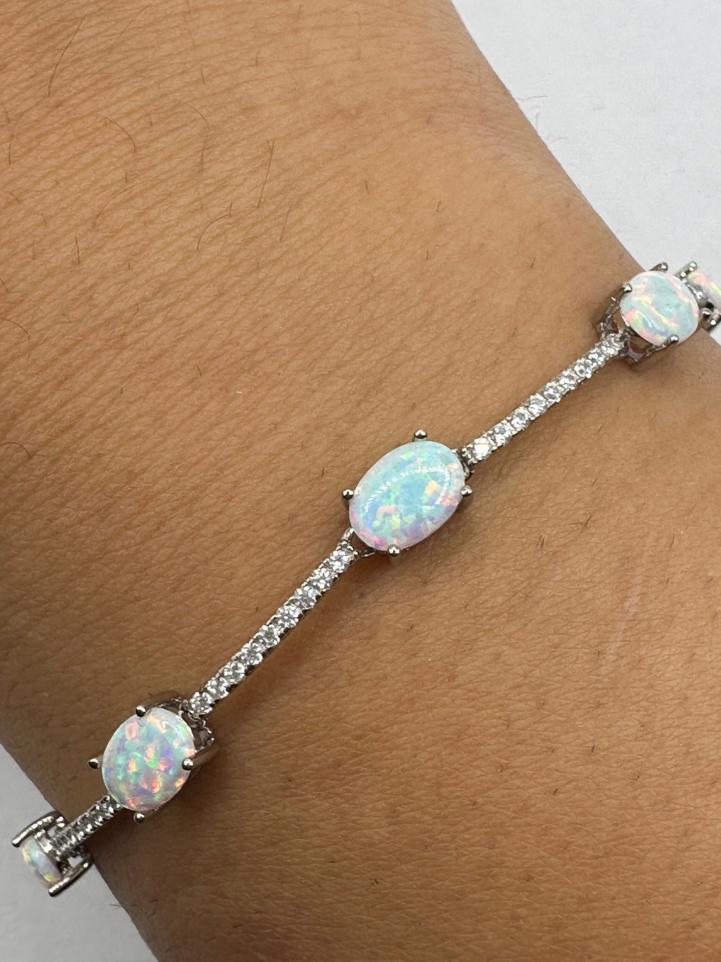 Vintage White Fire Opal Bracelet 925 Sterling Silver