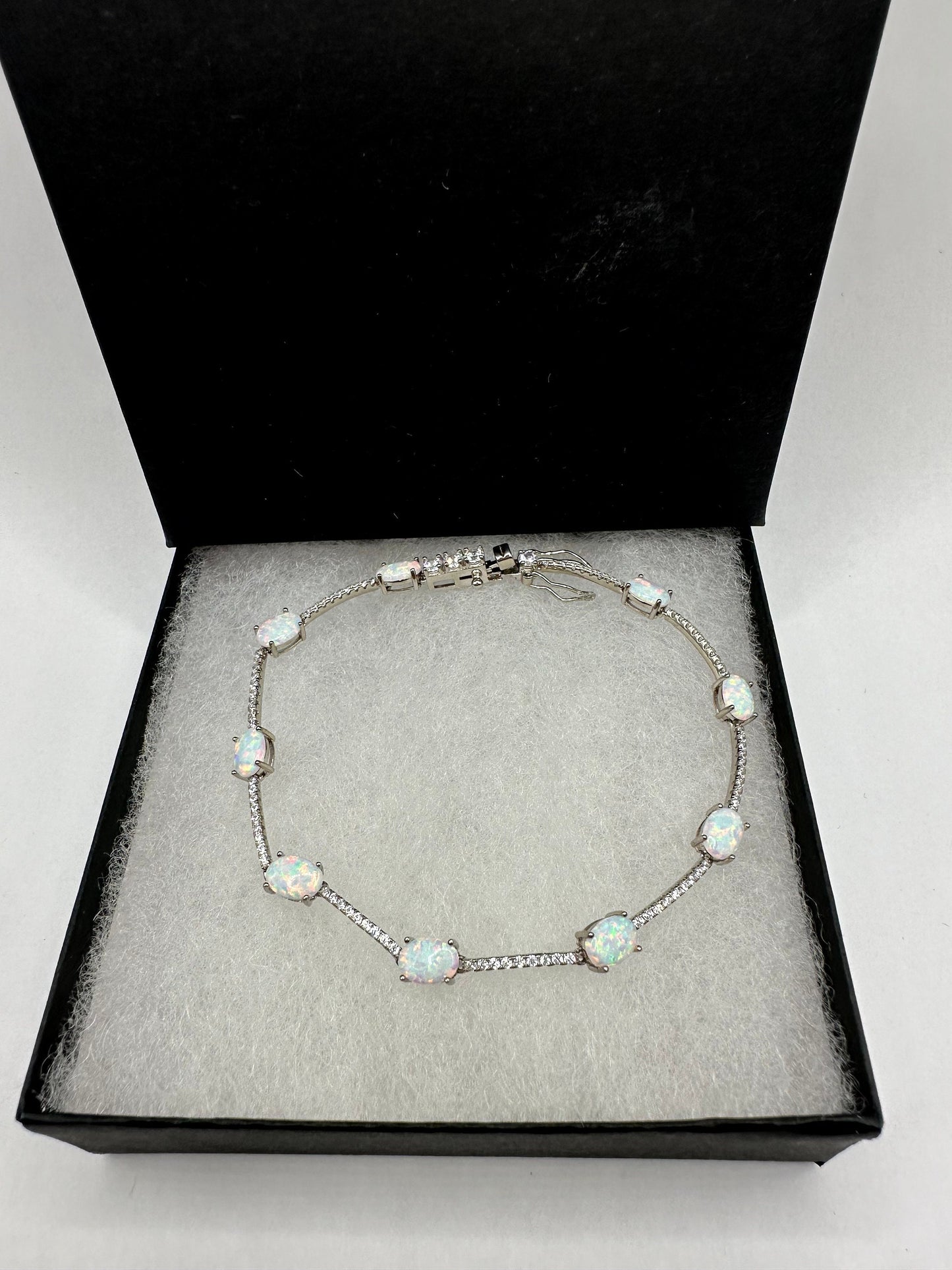 Vintage White Fire Opal Bracelet 925 Sterling Silver