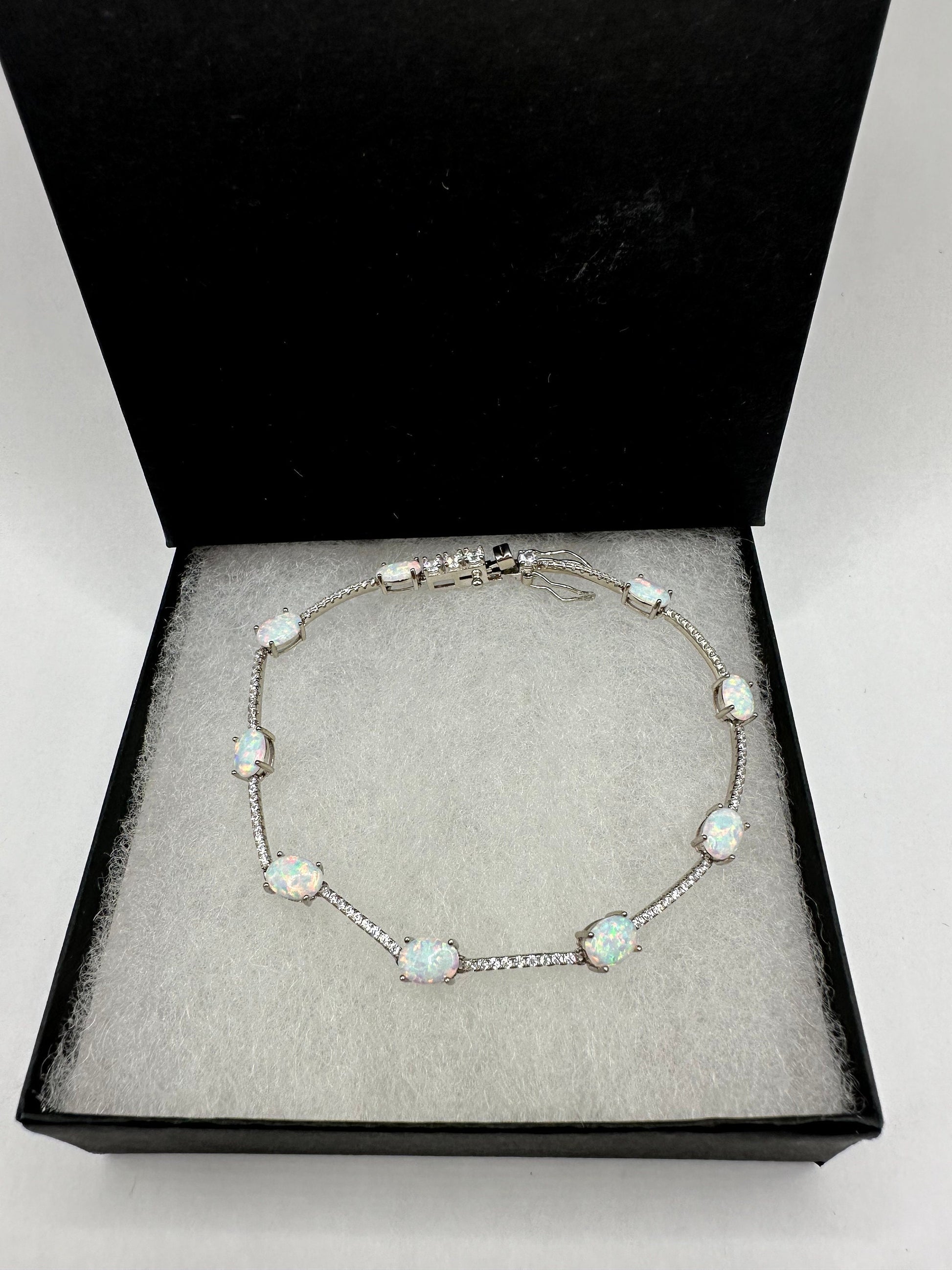 Vintage White Fire Opal Bracelet 925 Sterling Silver