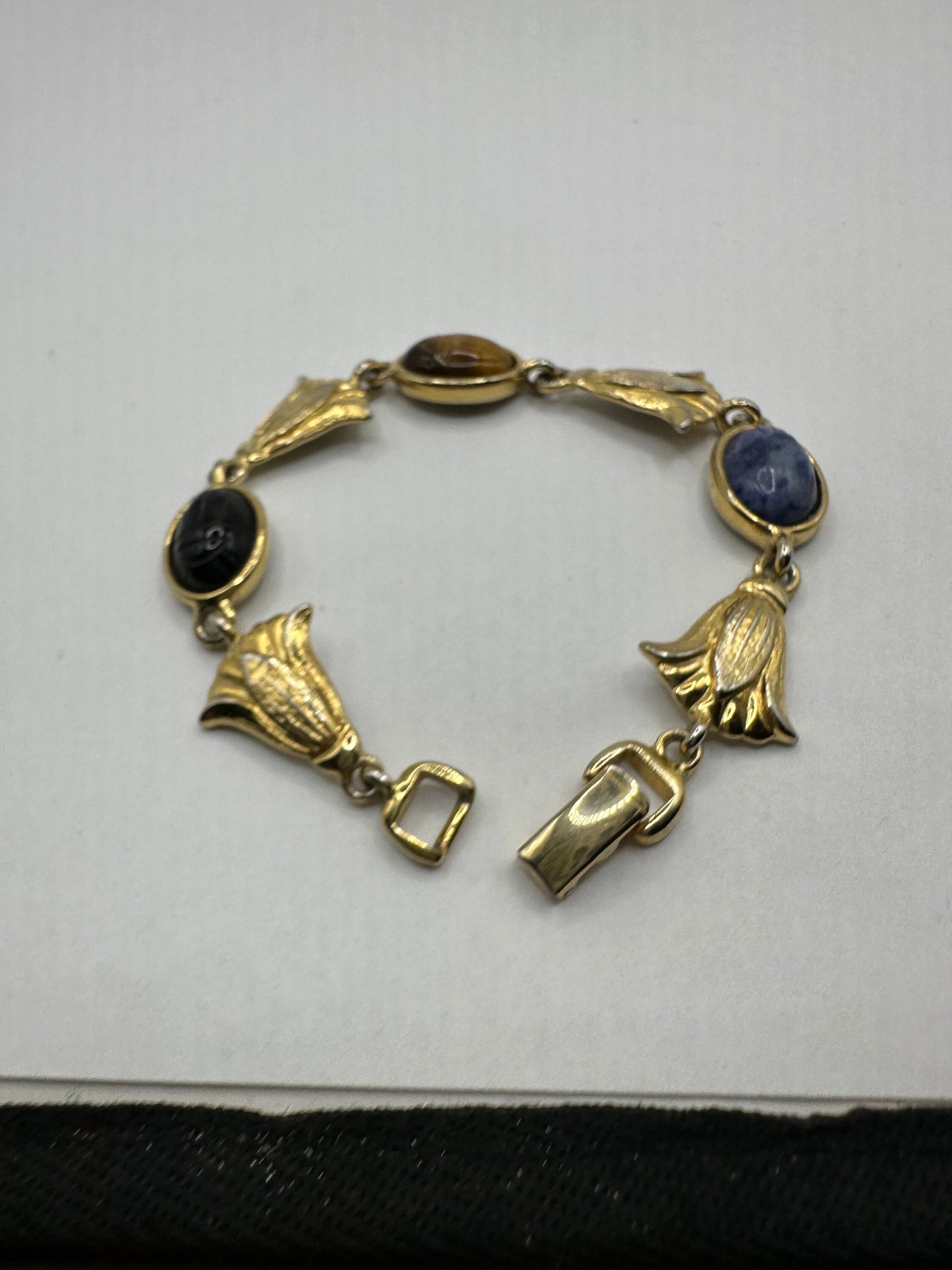 Vintage Scarab Bracelet Gold filled Carved Gemstones