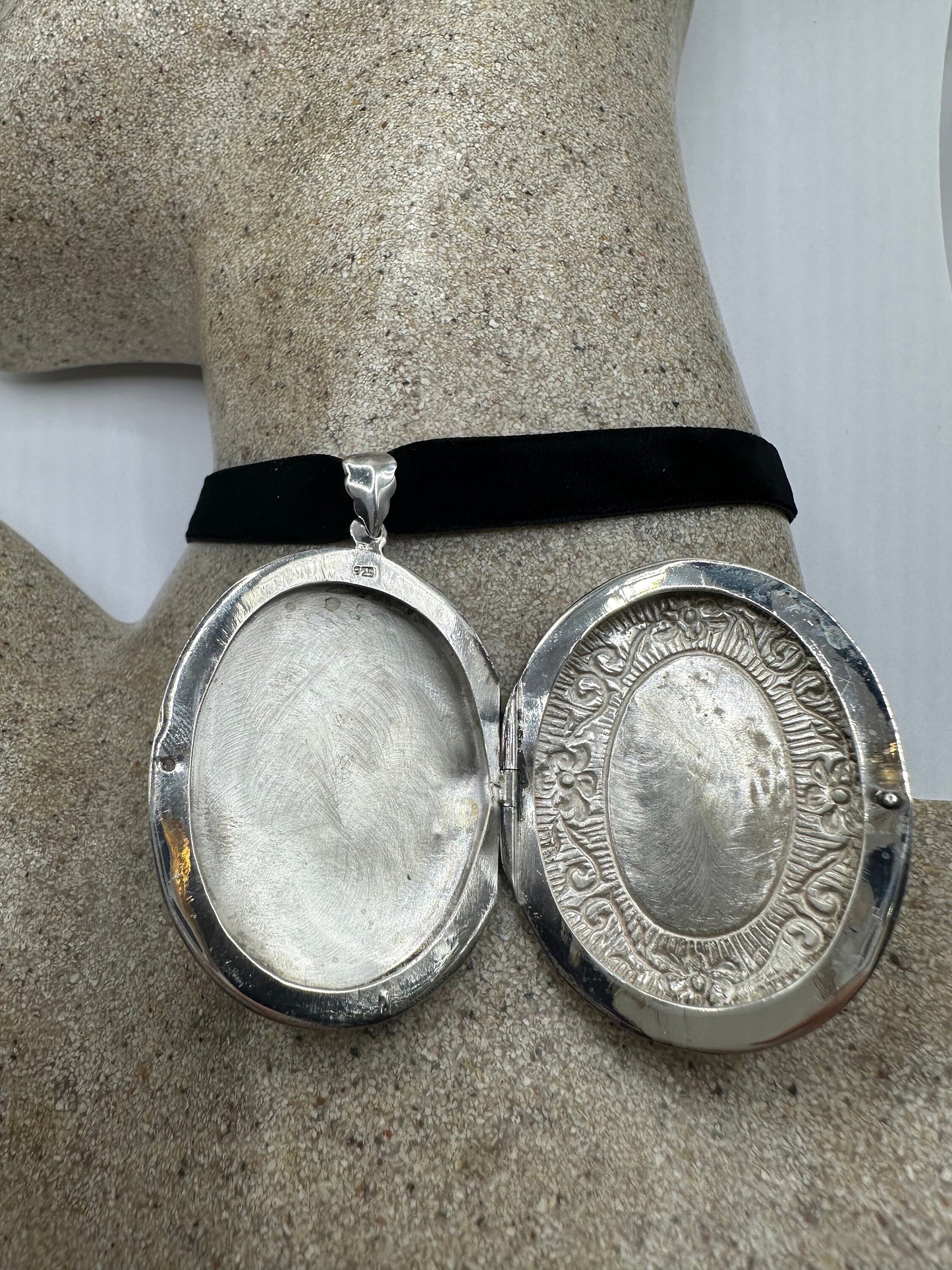 Vintage Deco Locket Choker 925 Sterling Silver Necklace