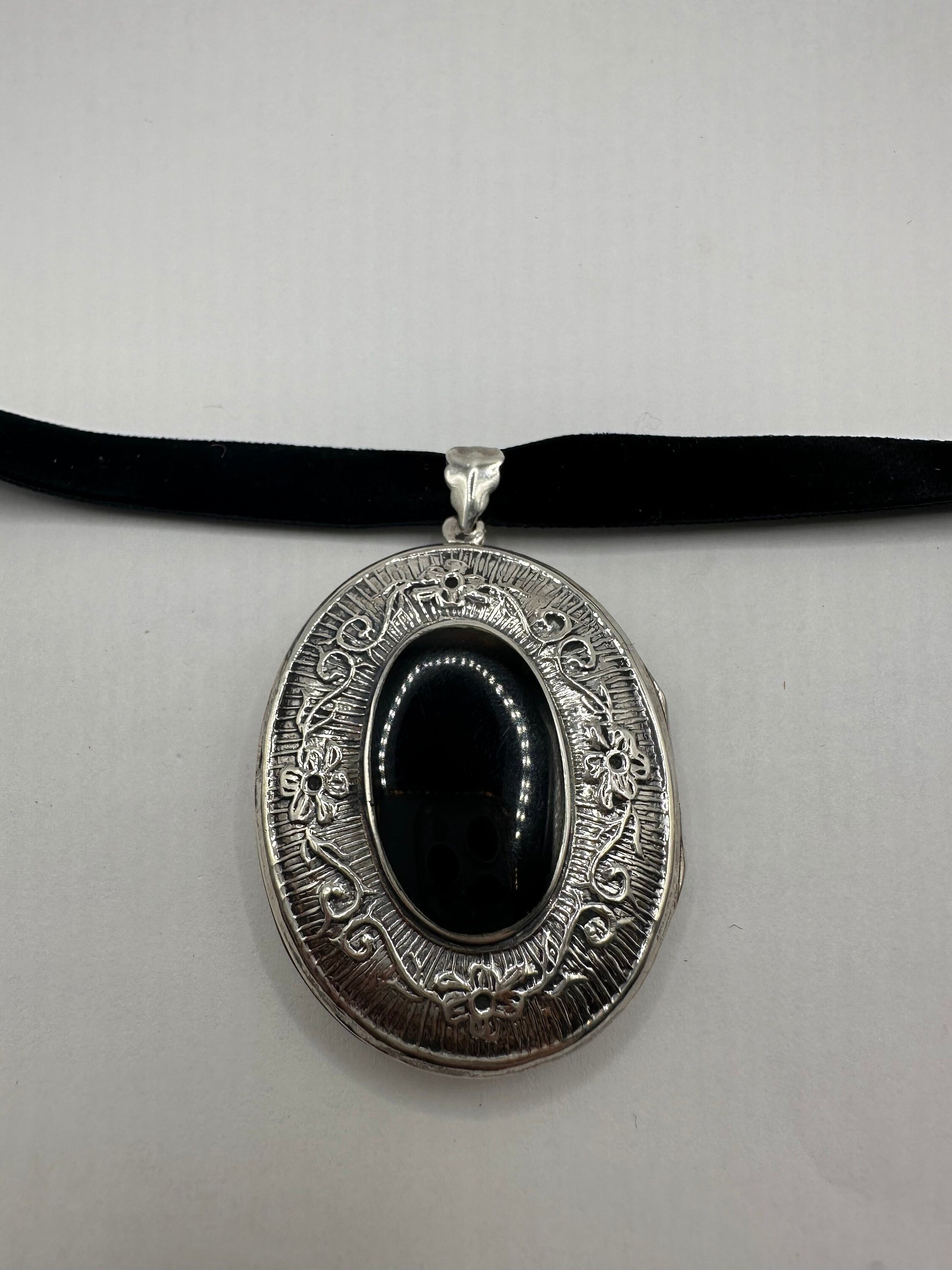 Vintage Deco Locket Choker 925 Sterling Silver Necklace