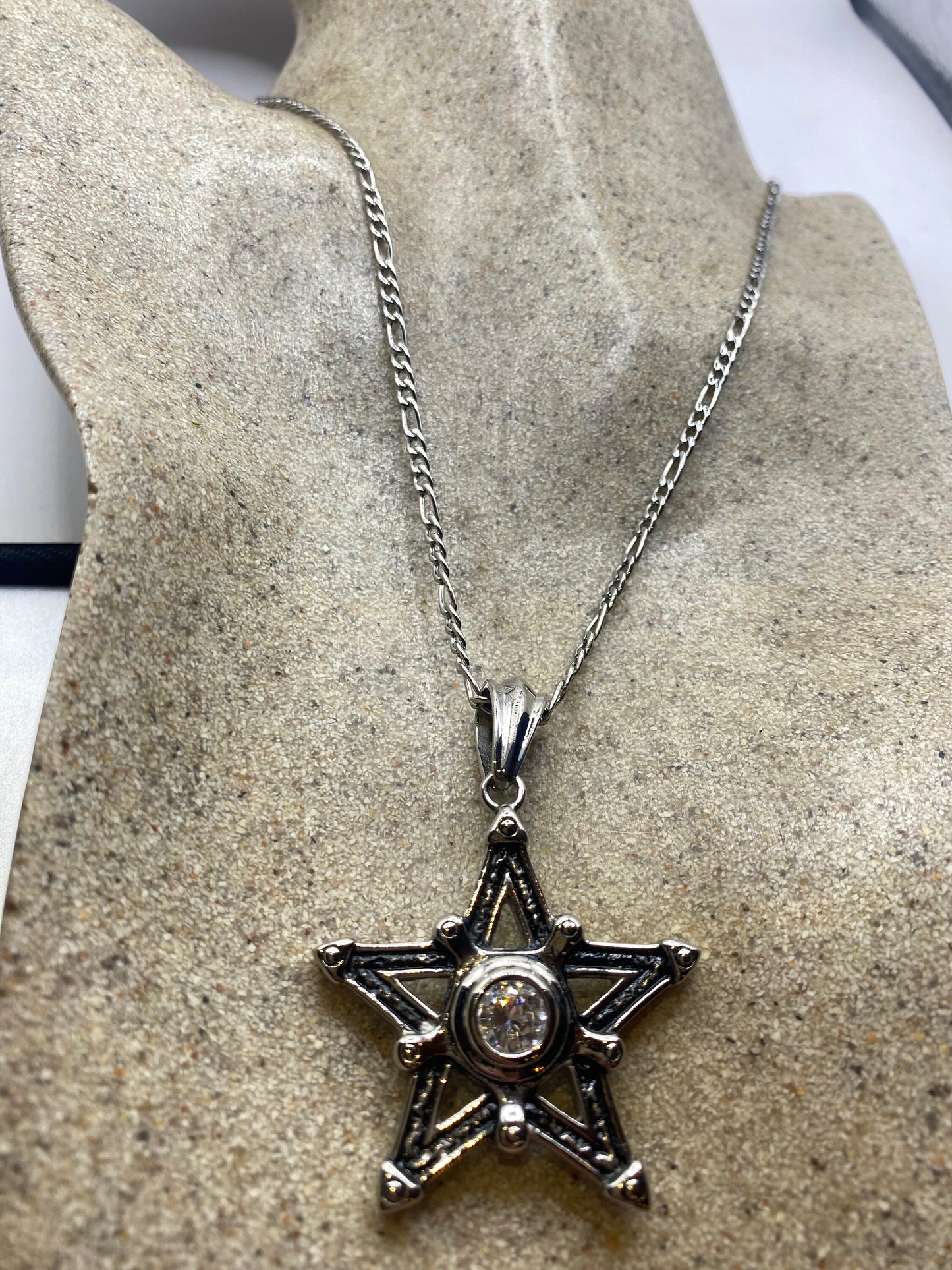 Vintage Pentacle Star Choker Pendant Necklace Silver Stainless Steel