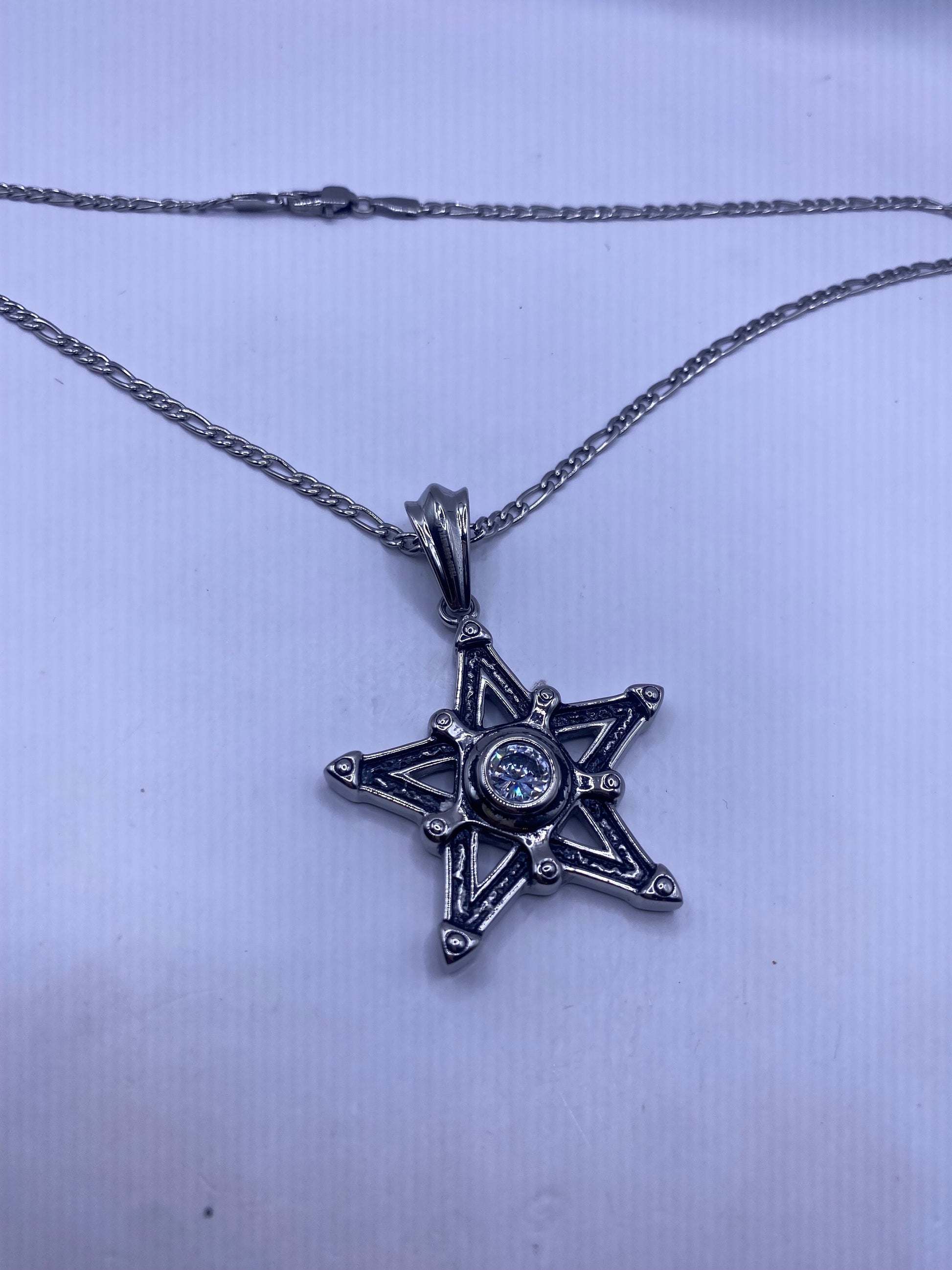 Vintage Pentacle Star Choker Pendant Necklace Silver Stainless Steel