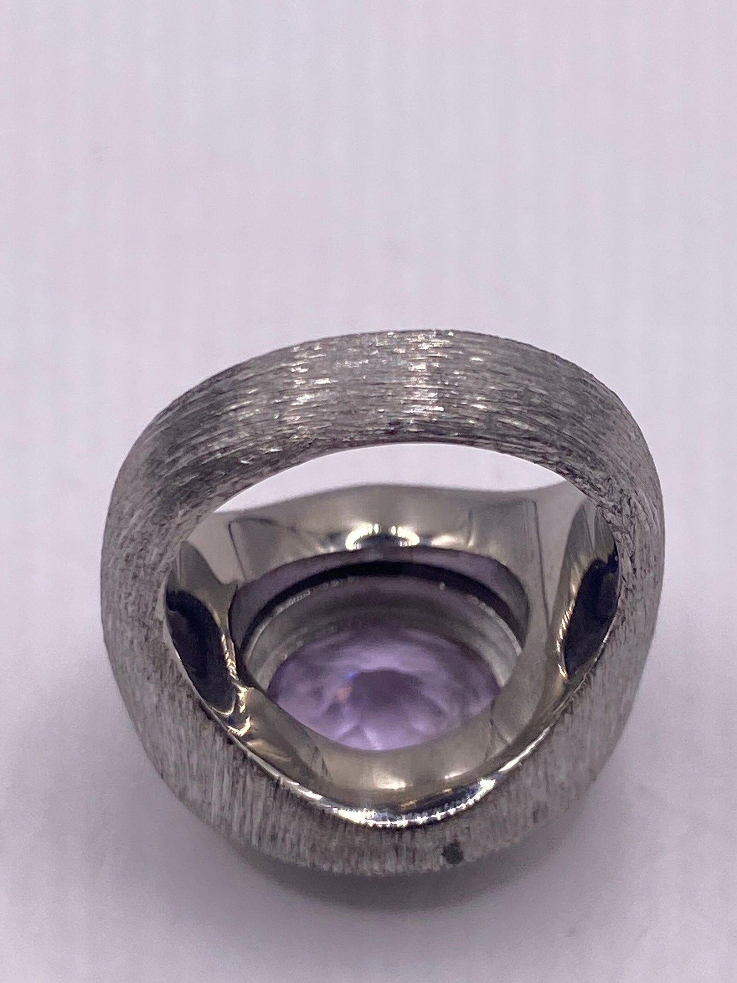 Vintage Purple Amethyst and Diamond Ring Deco Silver Stainless Steel Size 7