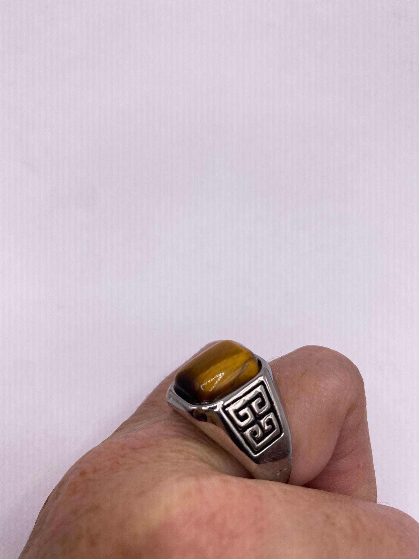 Vintage Stainless Steel Genuine Tigers Eye Ring