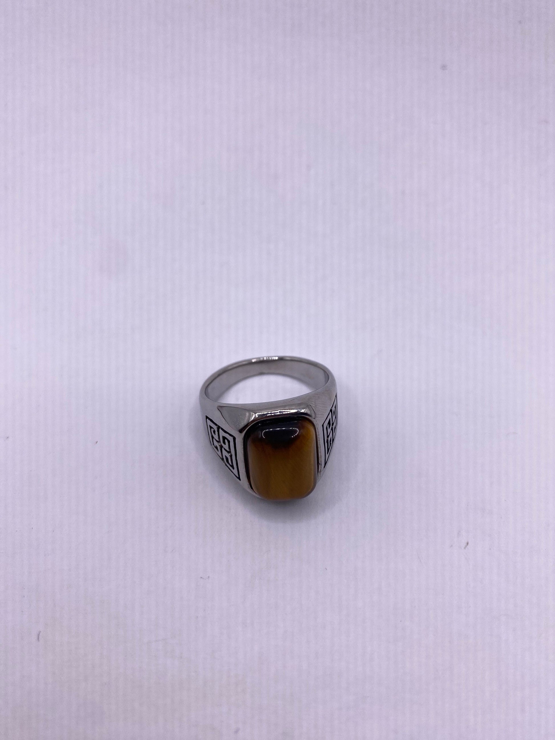 Vintage Stainless Steel Genuine Tigers Eye Ring