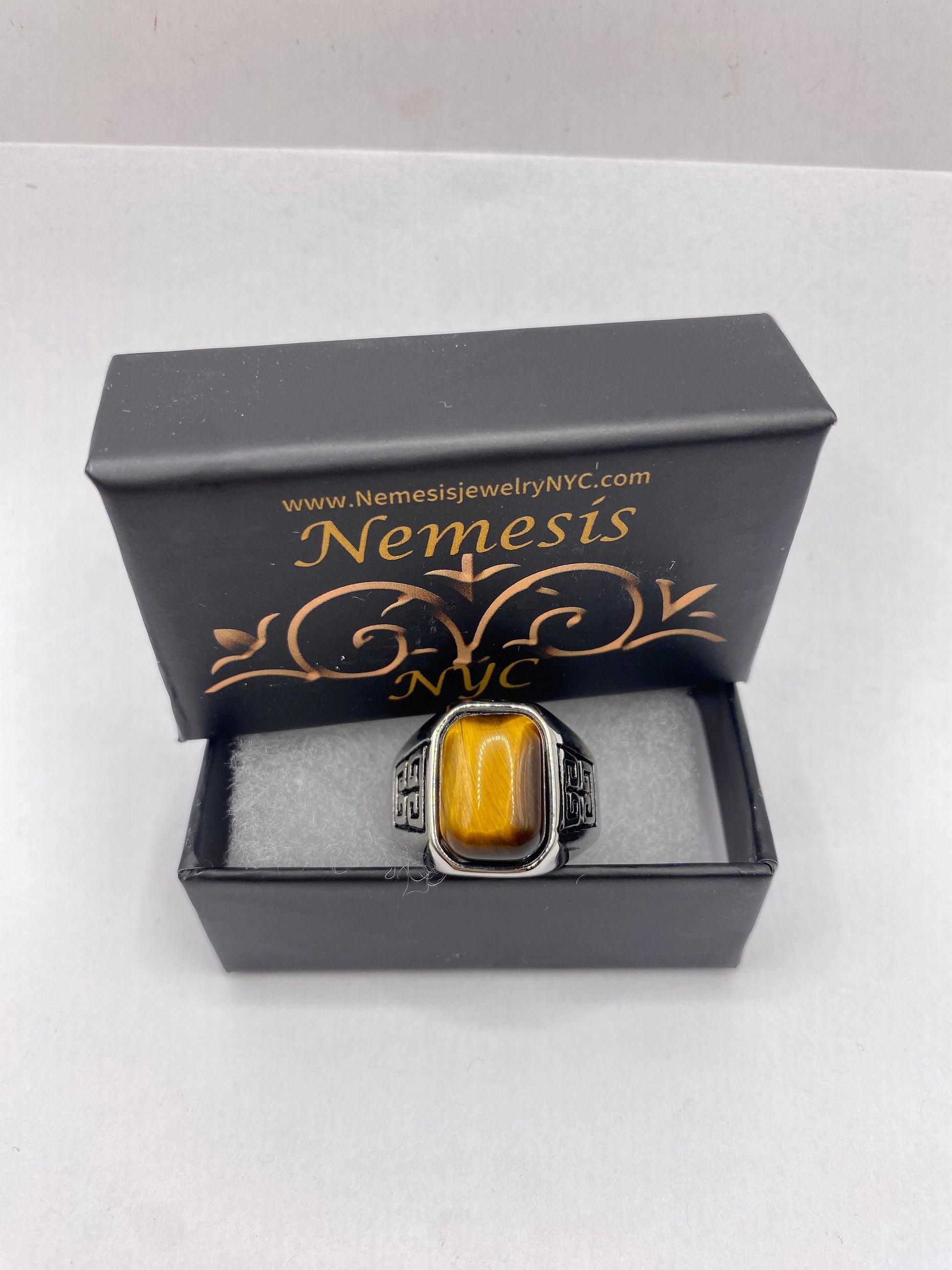 Vintage Stainless Steel Genuine Tigers Eye Ring