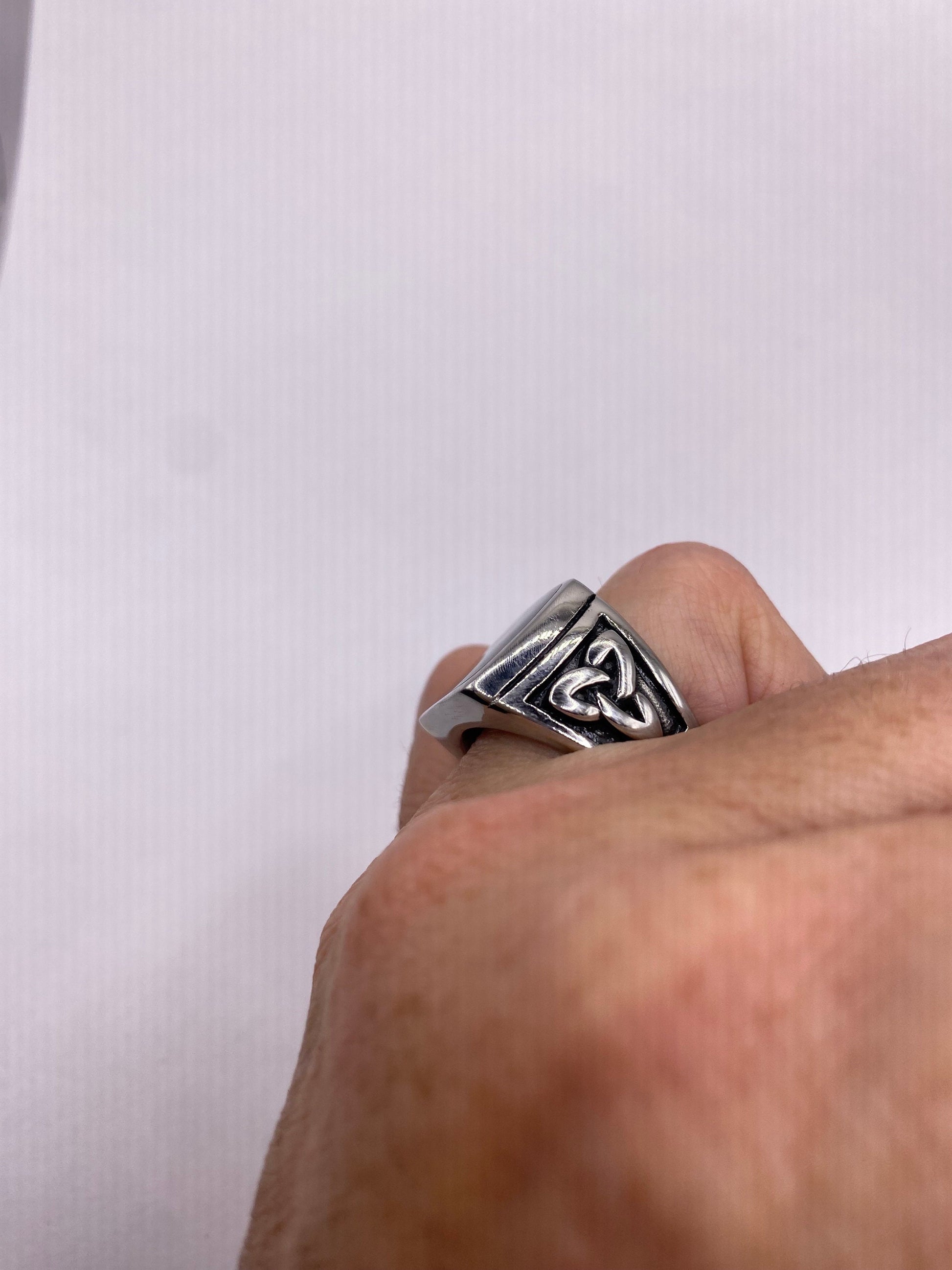 Vintage Celtic Black Enamel Stainless Steel Mens Ring